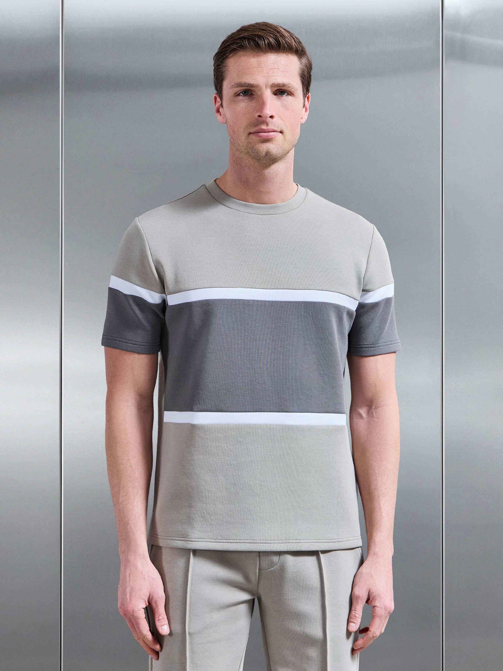 Mens Everyday Luxe Colour Block T-Shirt in Stone