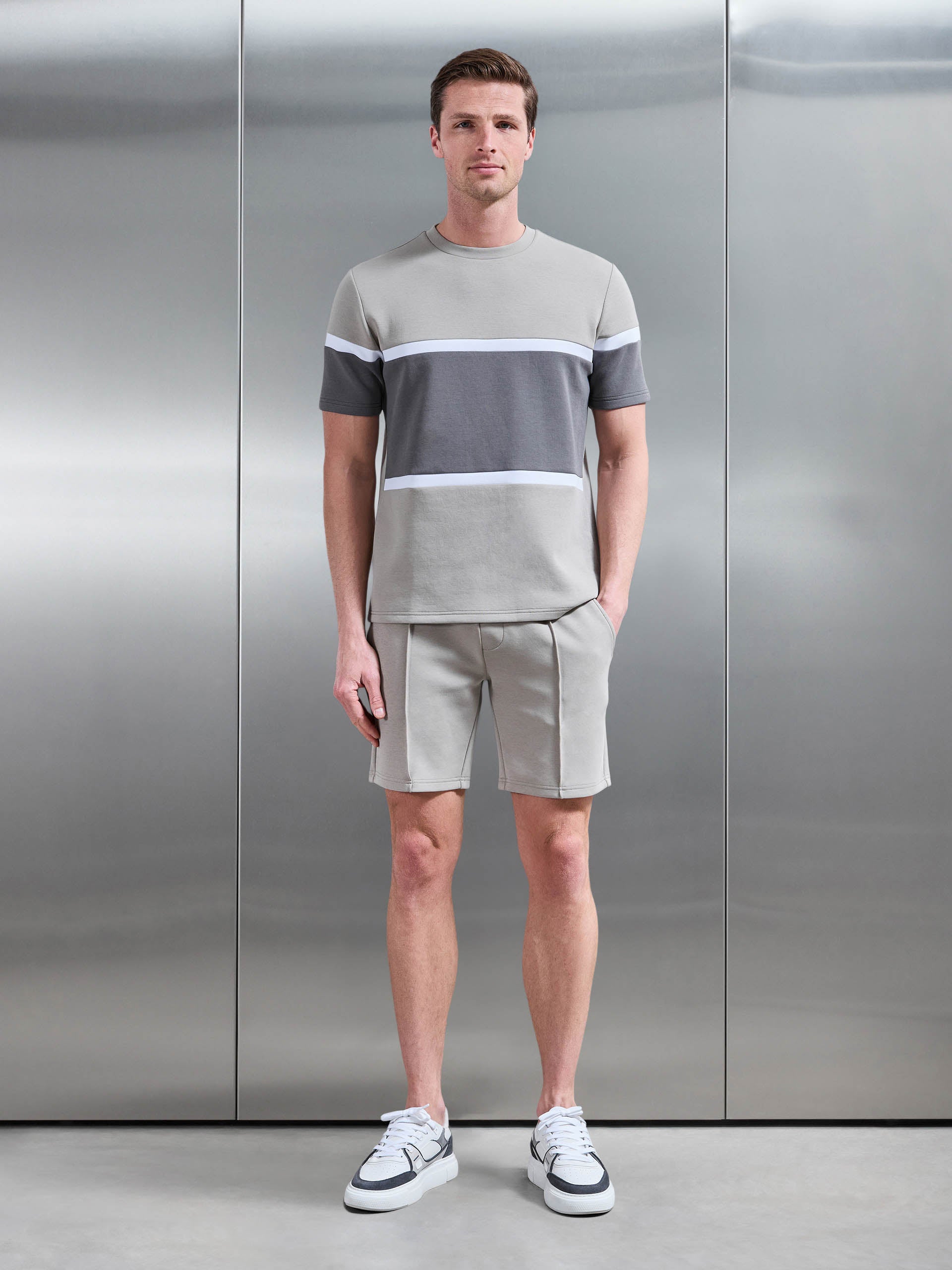 Mens Everyday Luxe Colour Block T-Shirt in Stone