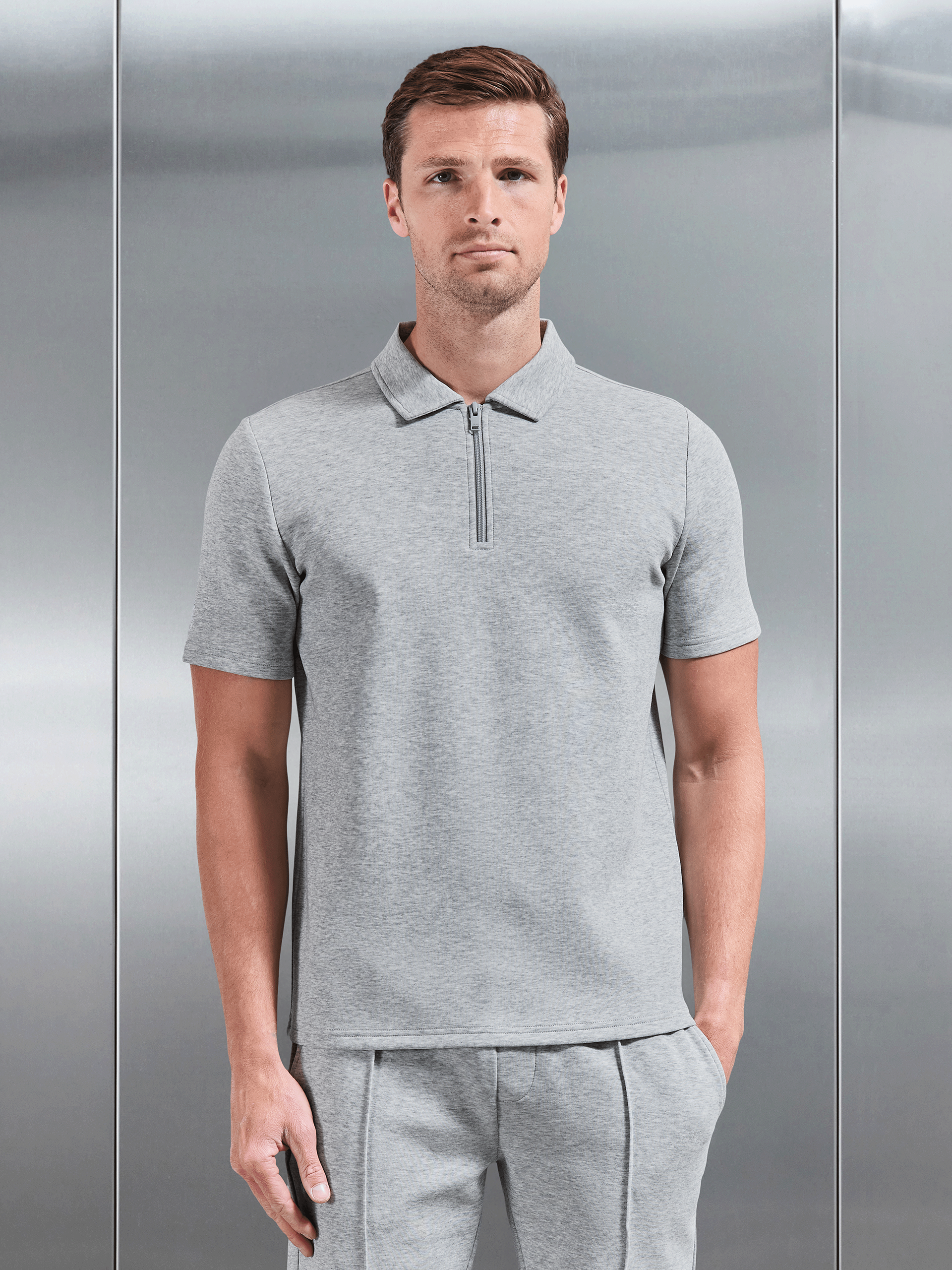 Mens Everyday Luxe Polo Shirt in Marl Grey
