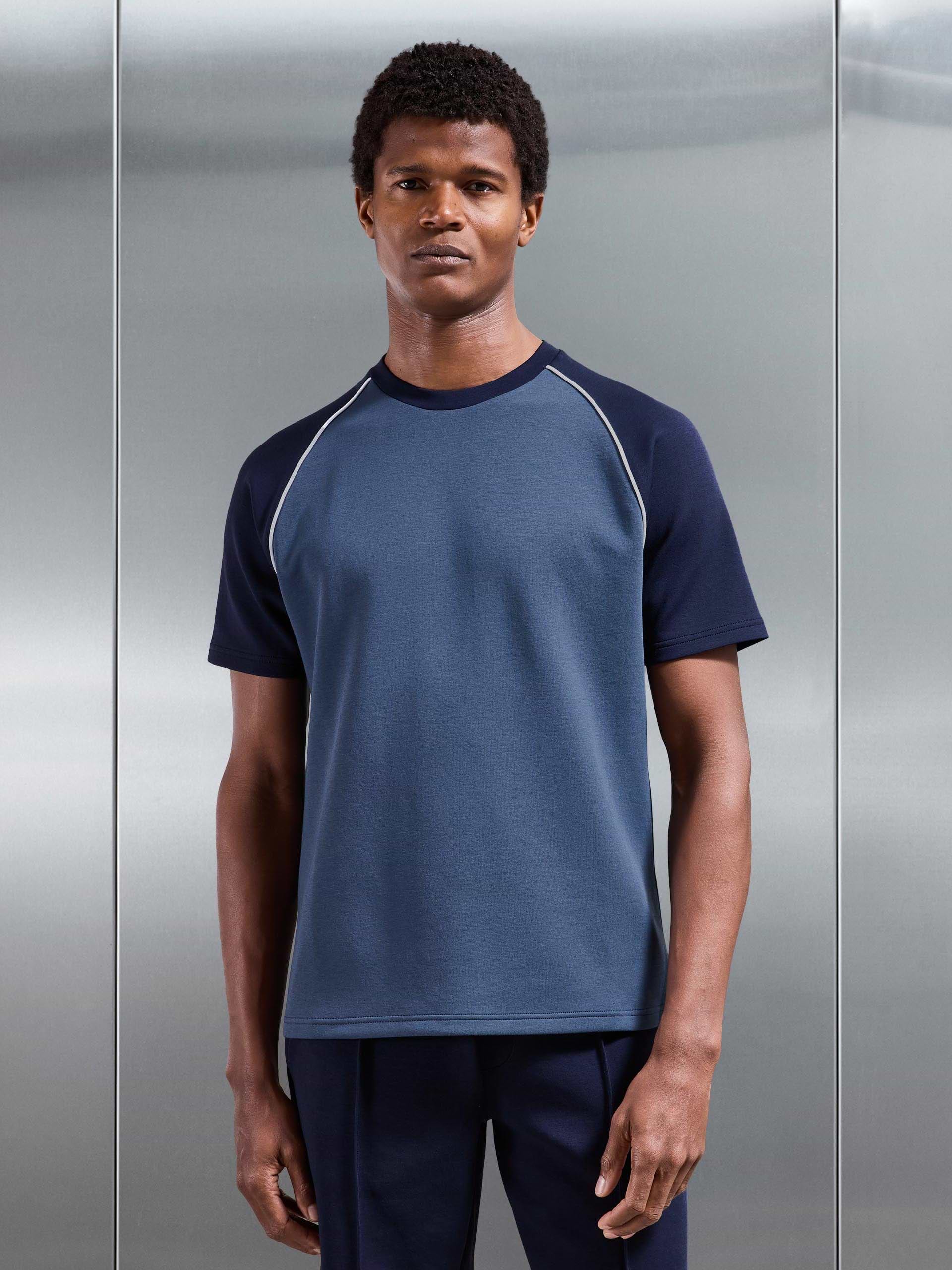 Everyday Luxe Raglan Piping Colour Block T-Shirt in Navy