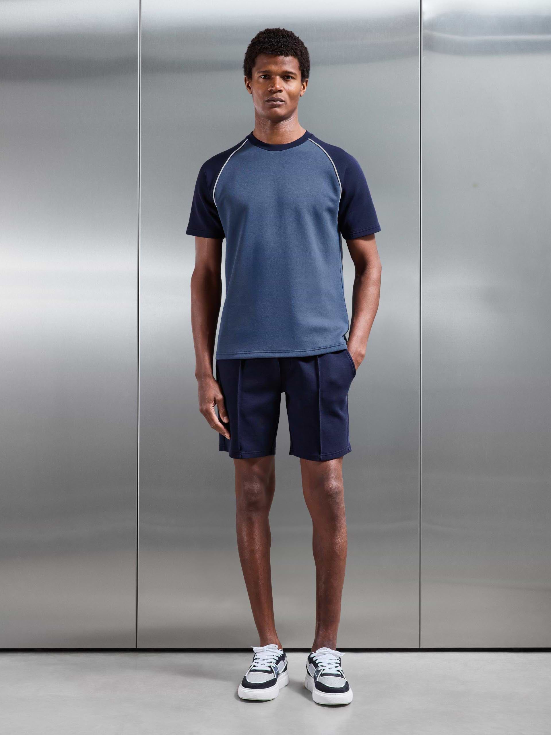 Everyday Luxe Raglan Piping Colour Block T-Shirt in Navy