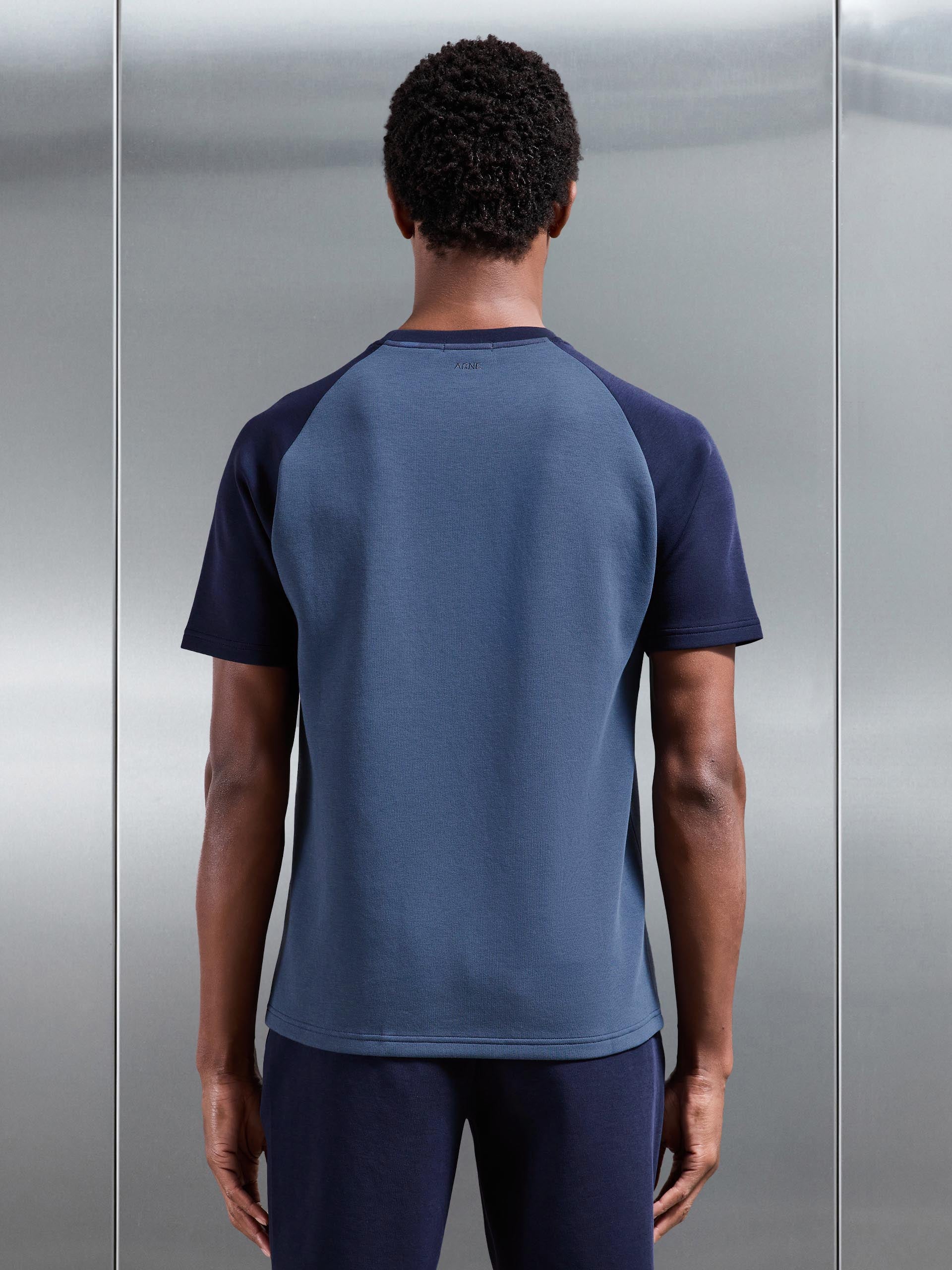 Mens Everyday Luxe Raglan Piping Colour Block T-Shirt in Navy