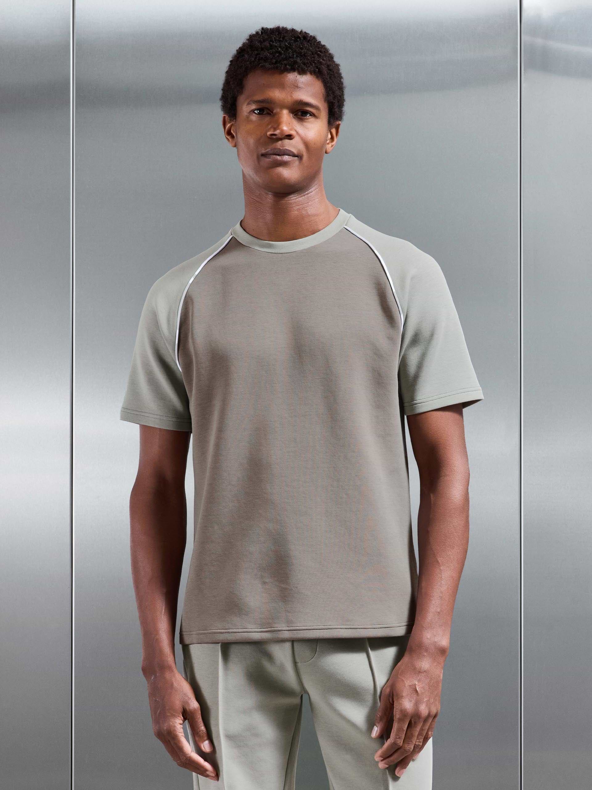 Everyday Luxe Raglan Piping Colour Block T-Shirt in Stone