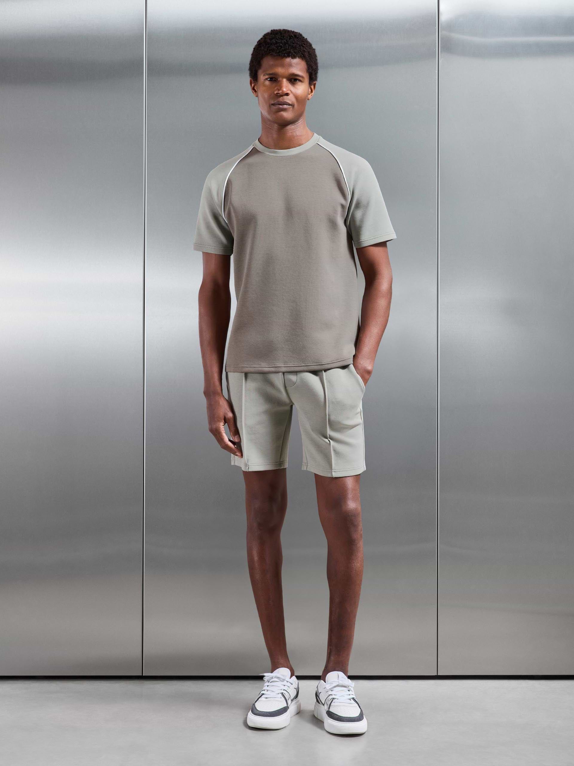 Everyday Luxe Raglan Piping Colour Block T-Shirt in Stone