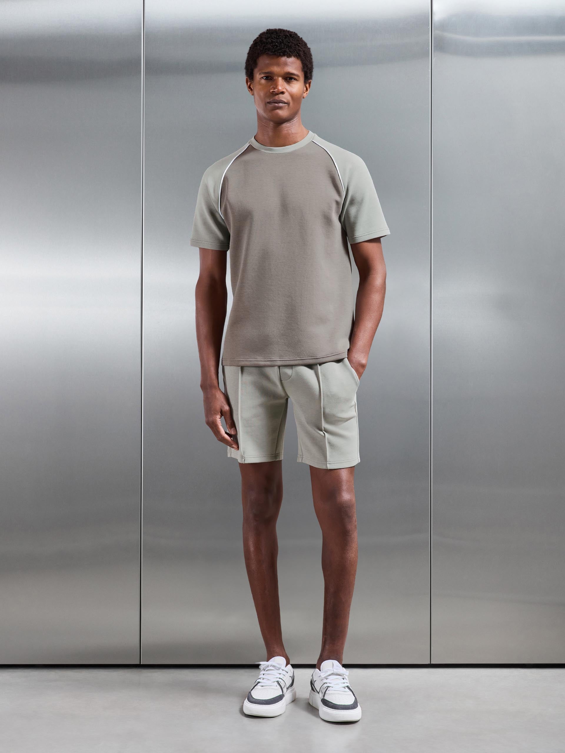 Mens Everyday Luxe Raglan Piping Colour Block T-Shirt in Stone