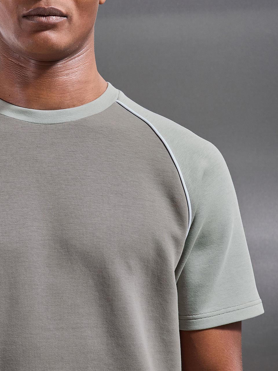 Mens Everyday Luxe Raglan Piping Colour Block T-Shirt in Stone
