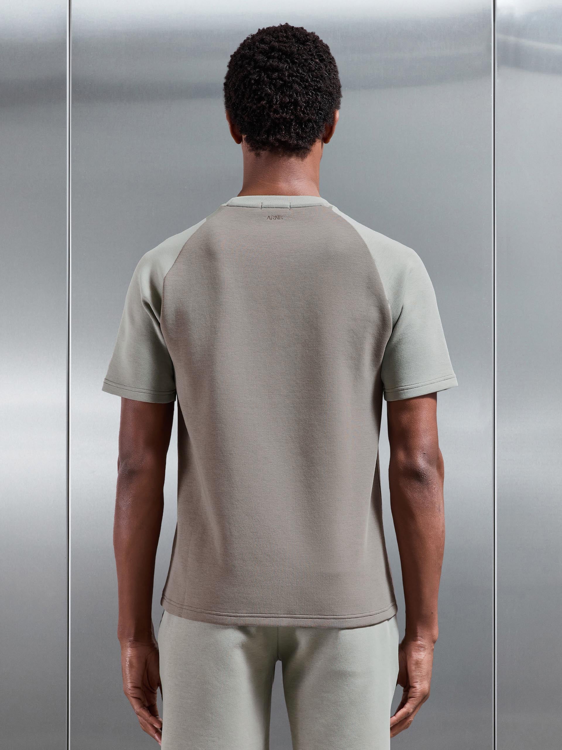 Mens Everyday Luxe Raglan Piping Colour Block T-Shirt in Stone