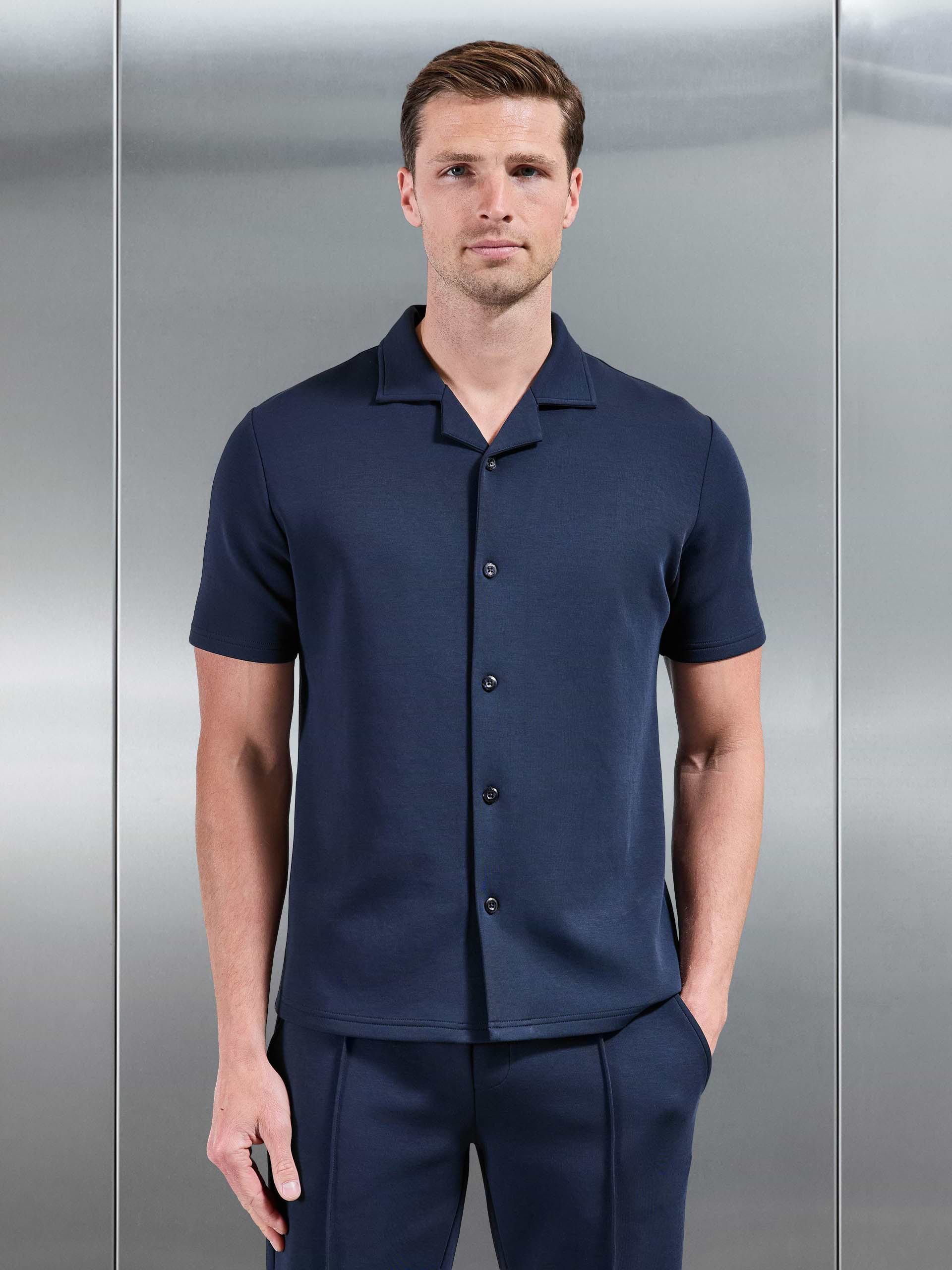 Everyday Luxe Revere Collar Shirt in Navy