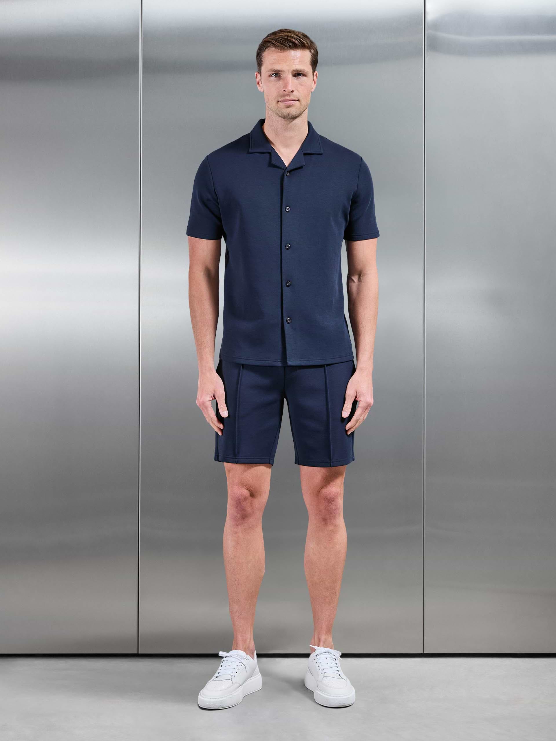 Everyday Luxe Revere Collar Shirt in Navy