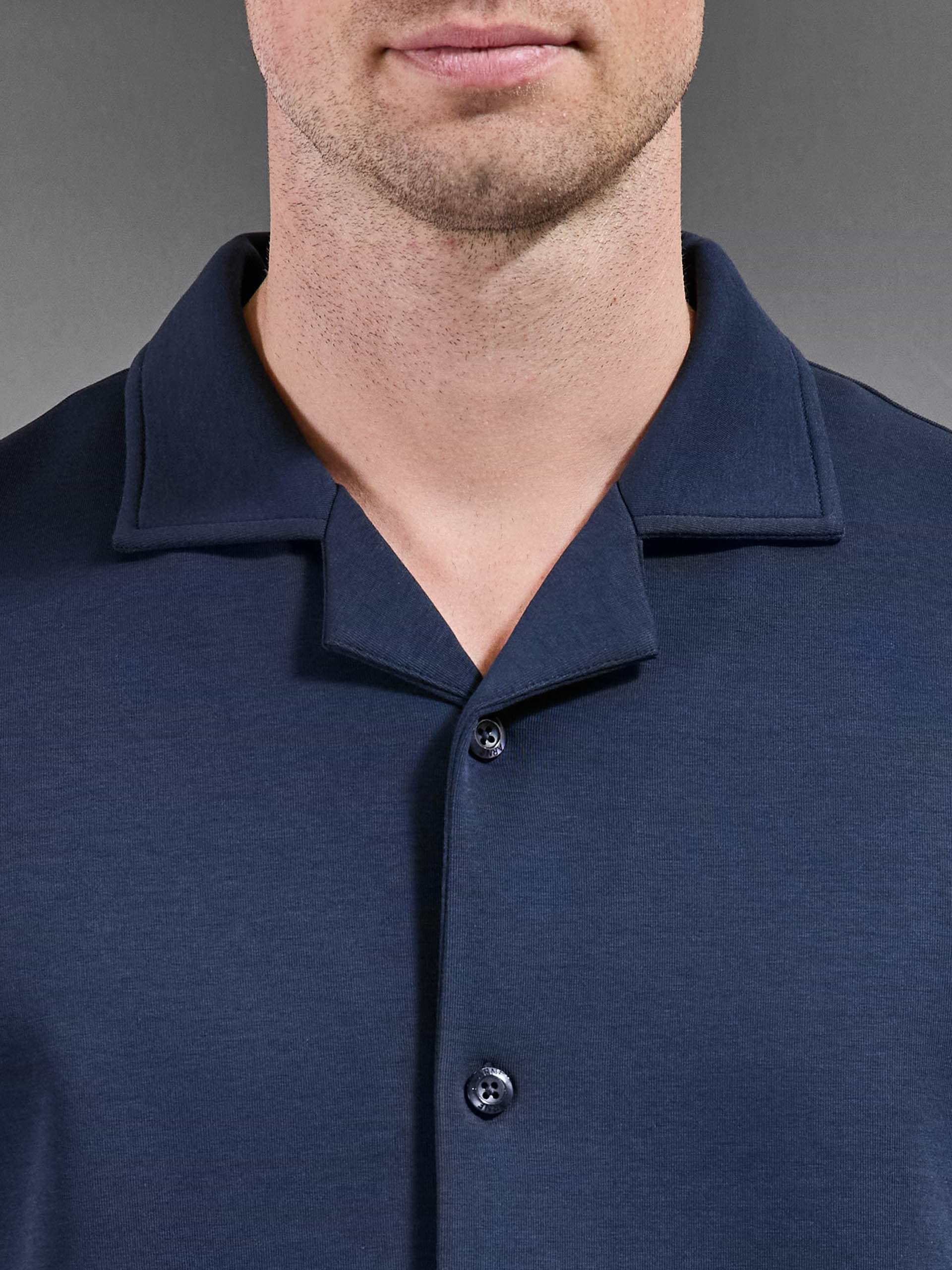Everyday Luxe Revere Collar Shirt in Navy