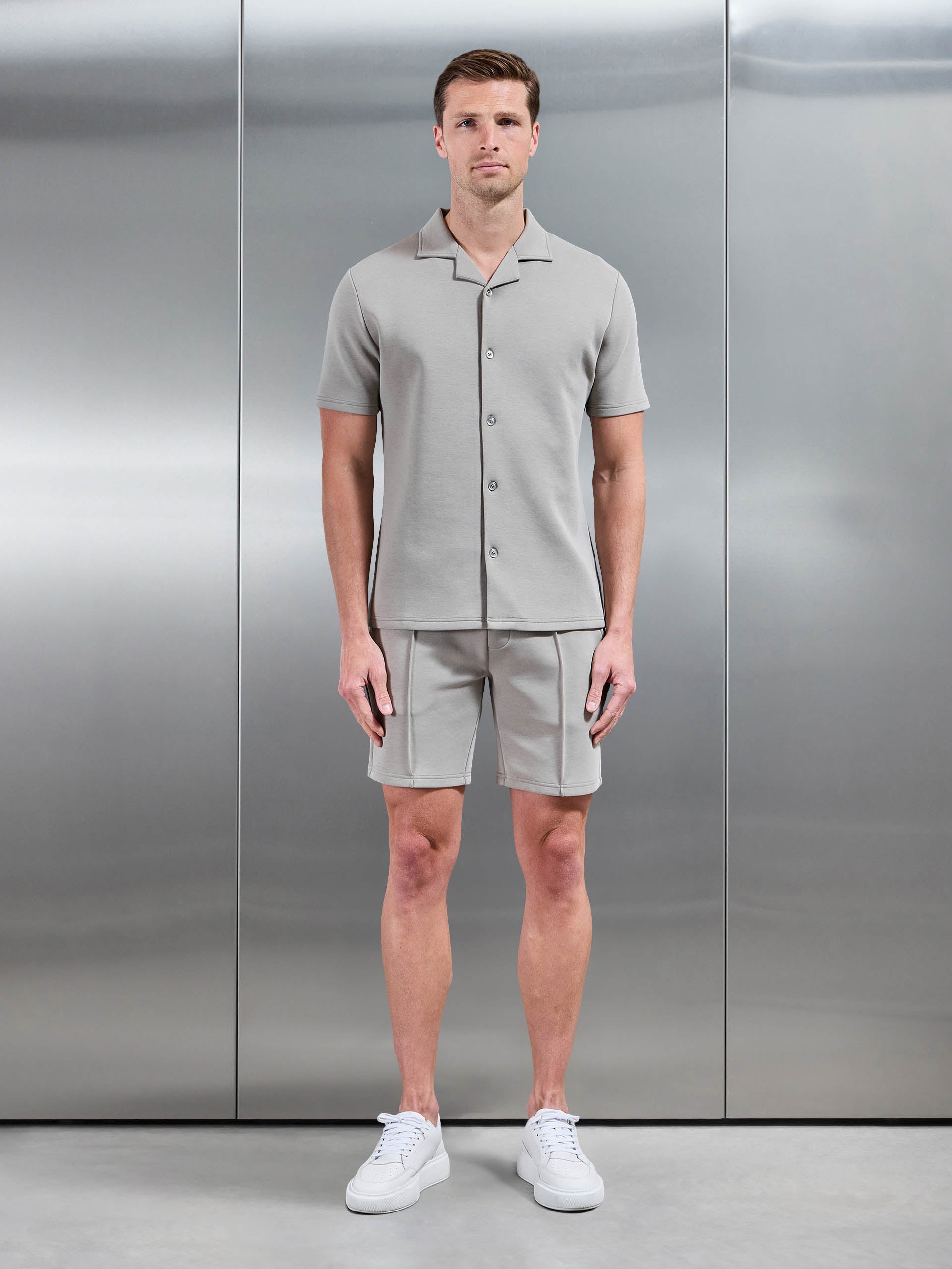 Mens Everyday Luxe Revere Collar Shirt in Stone