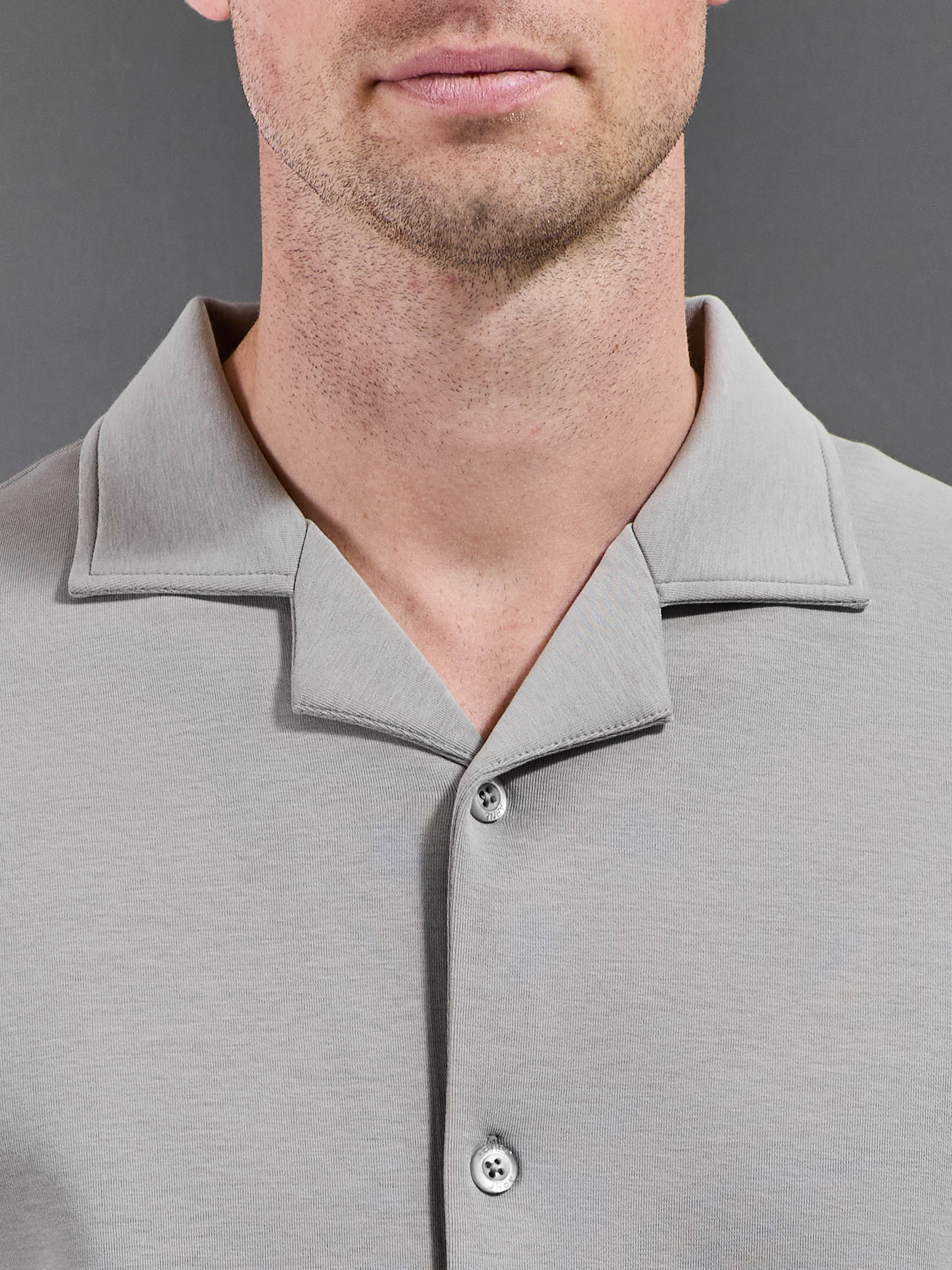 Mens Everyday Luxe Revere Collar Shirt in Stone