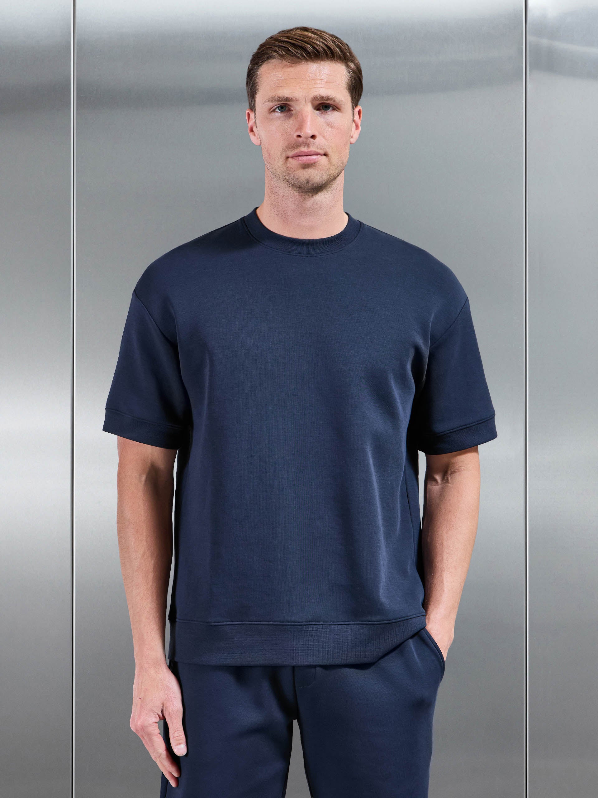 Mens Everyday Luxe Ribbed Relaxed T-Shirt in Navy