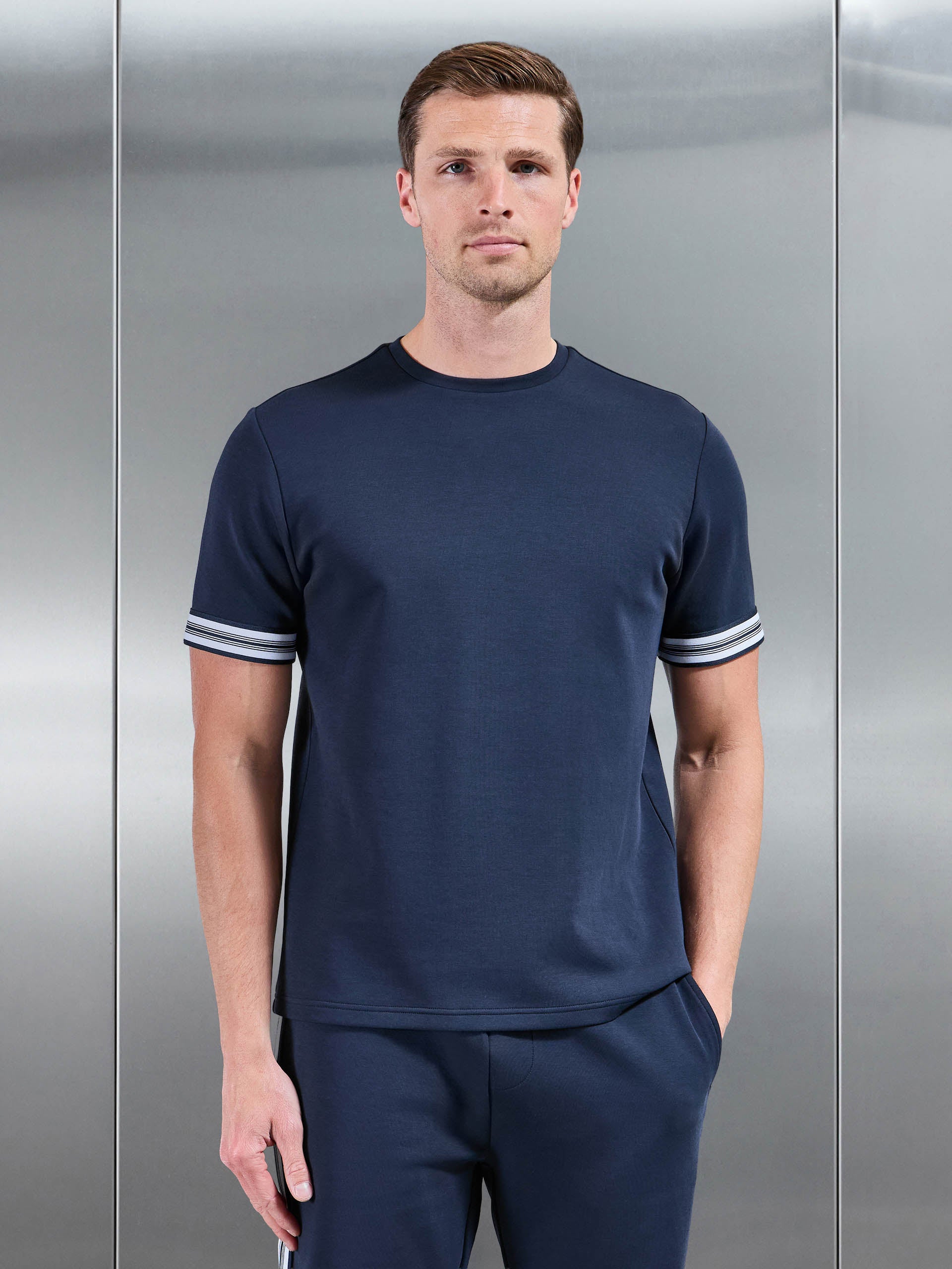 Mens Everyday Luxe Stripe Cuff T-Shirt in Navy