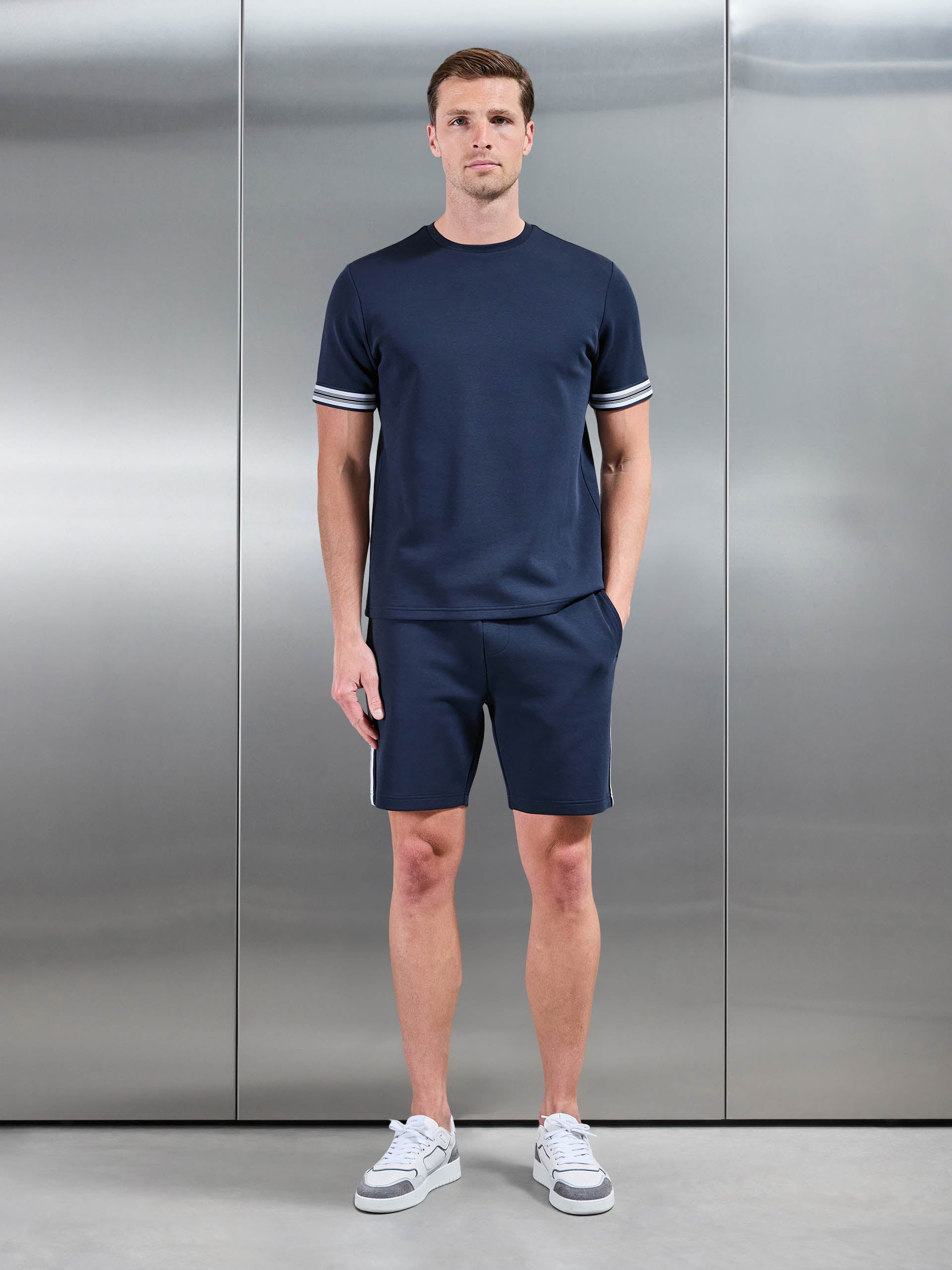 Mens Everyday Luxe Stripe Cuff T-Shirt in Navy