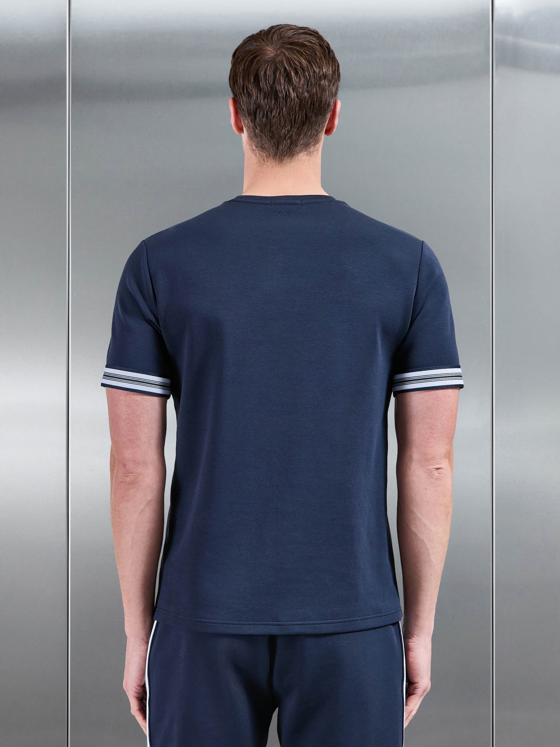 Mens Everyday Luxe Stripe Cuff T-Shirt in Navy