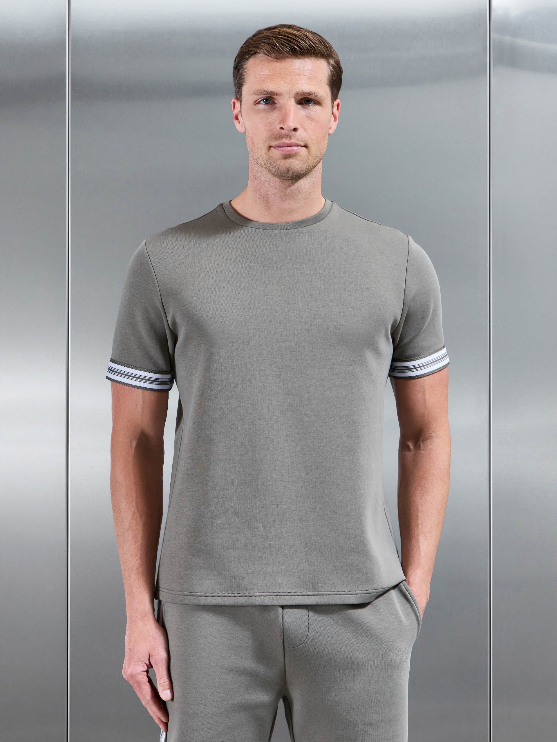Mens Everyday Luxe Stripe Cuff T-Shirt in Olive