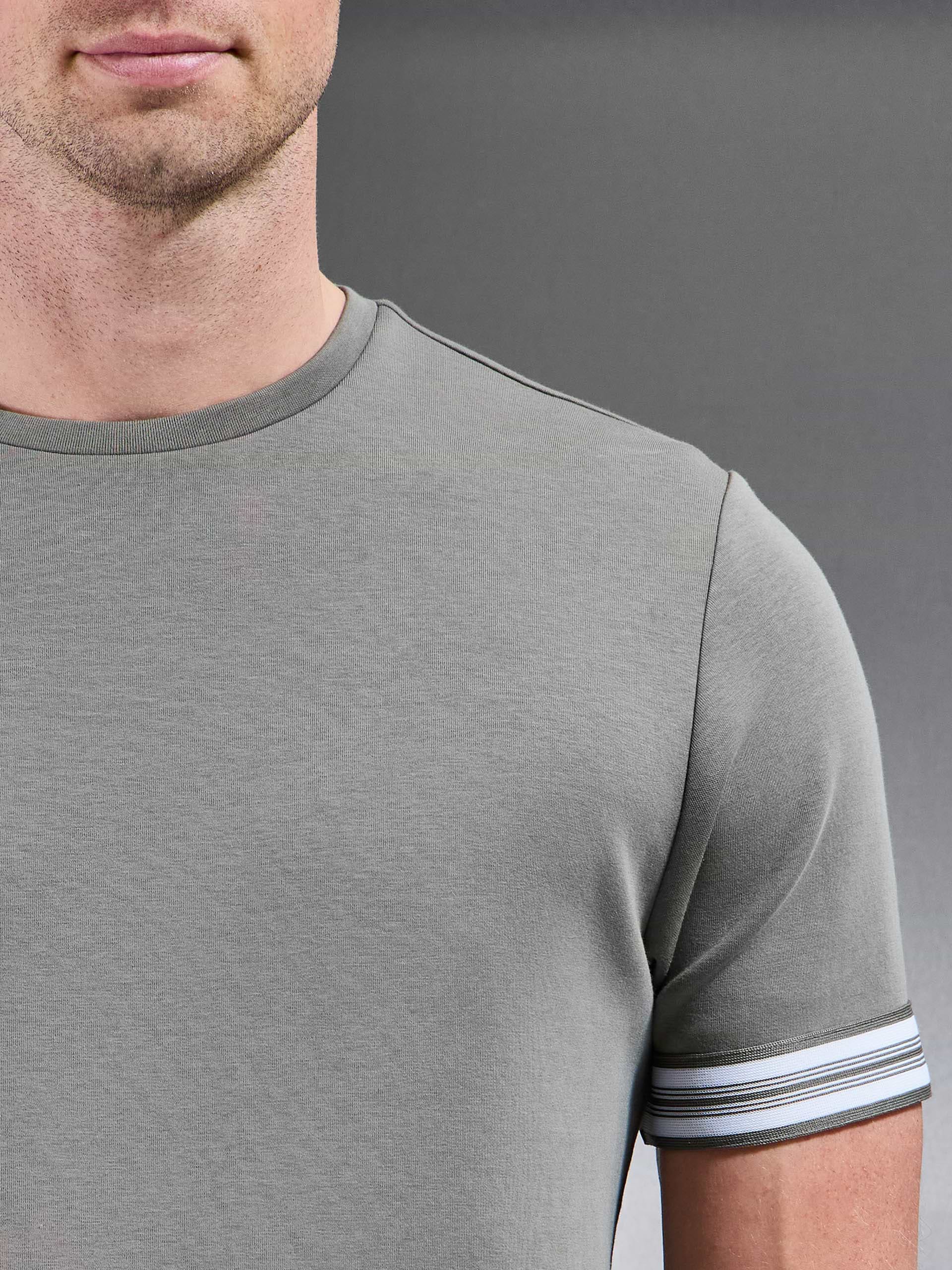 Everyday Luxe Stripe Cuff T-Shirt in Olive