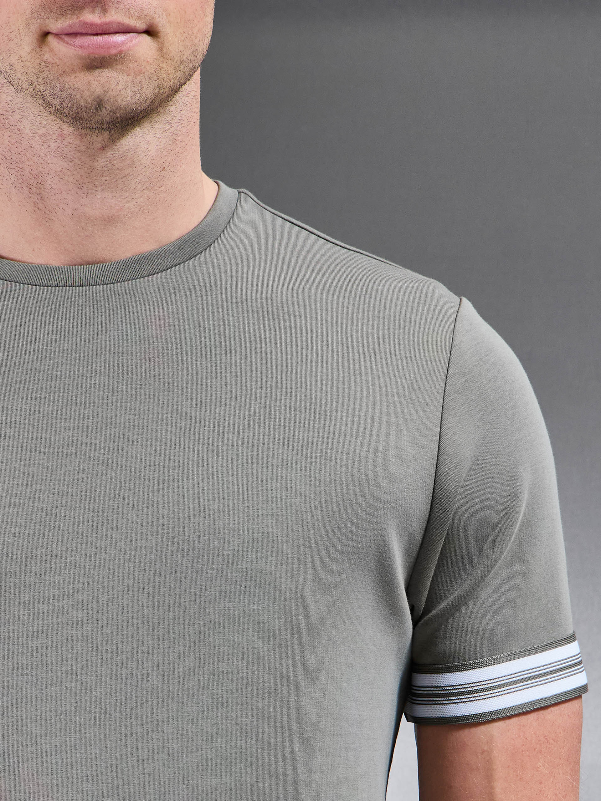 Mens Everyday Luxe Stripe Cuff T-Shirt in Olive