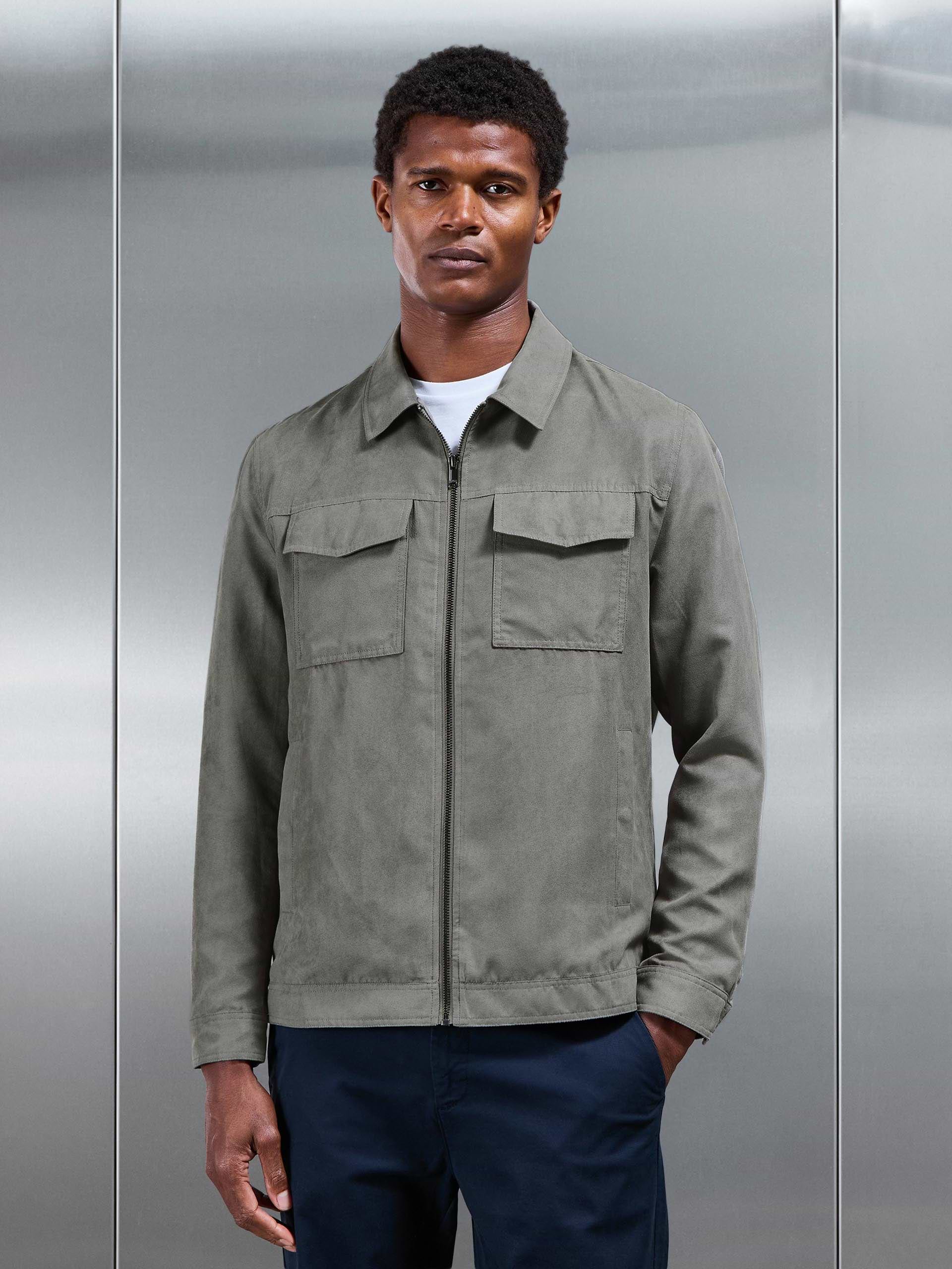 Faux Suede Jacket in Dark Stone