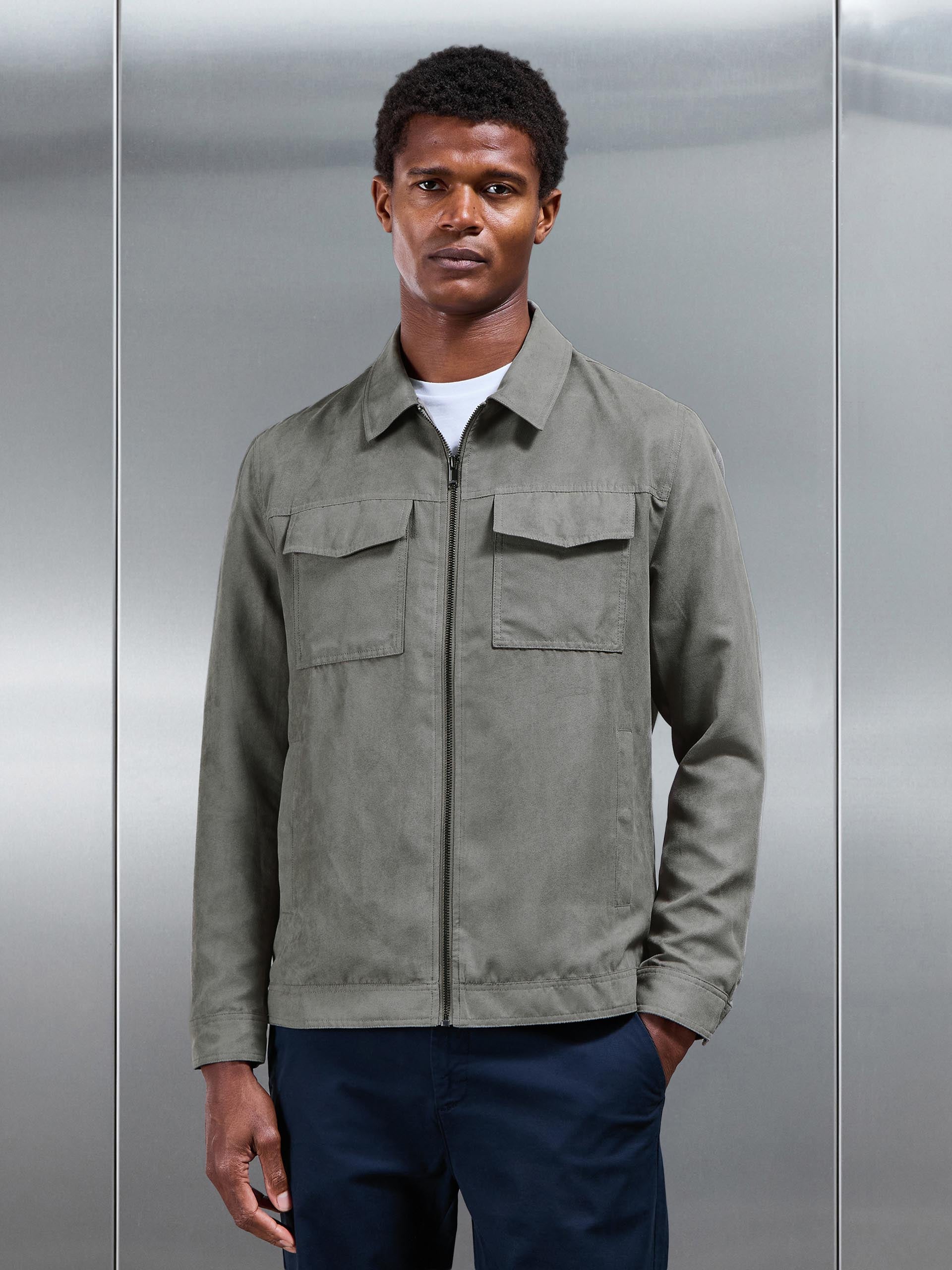 Mens Faux Suede Jacket in Dark Stone