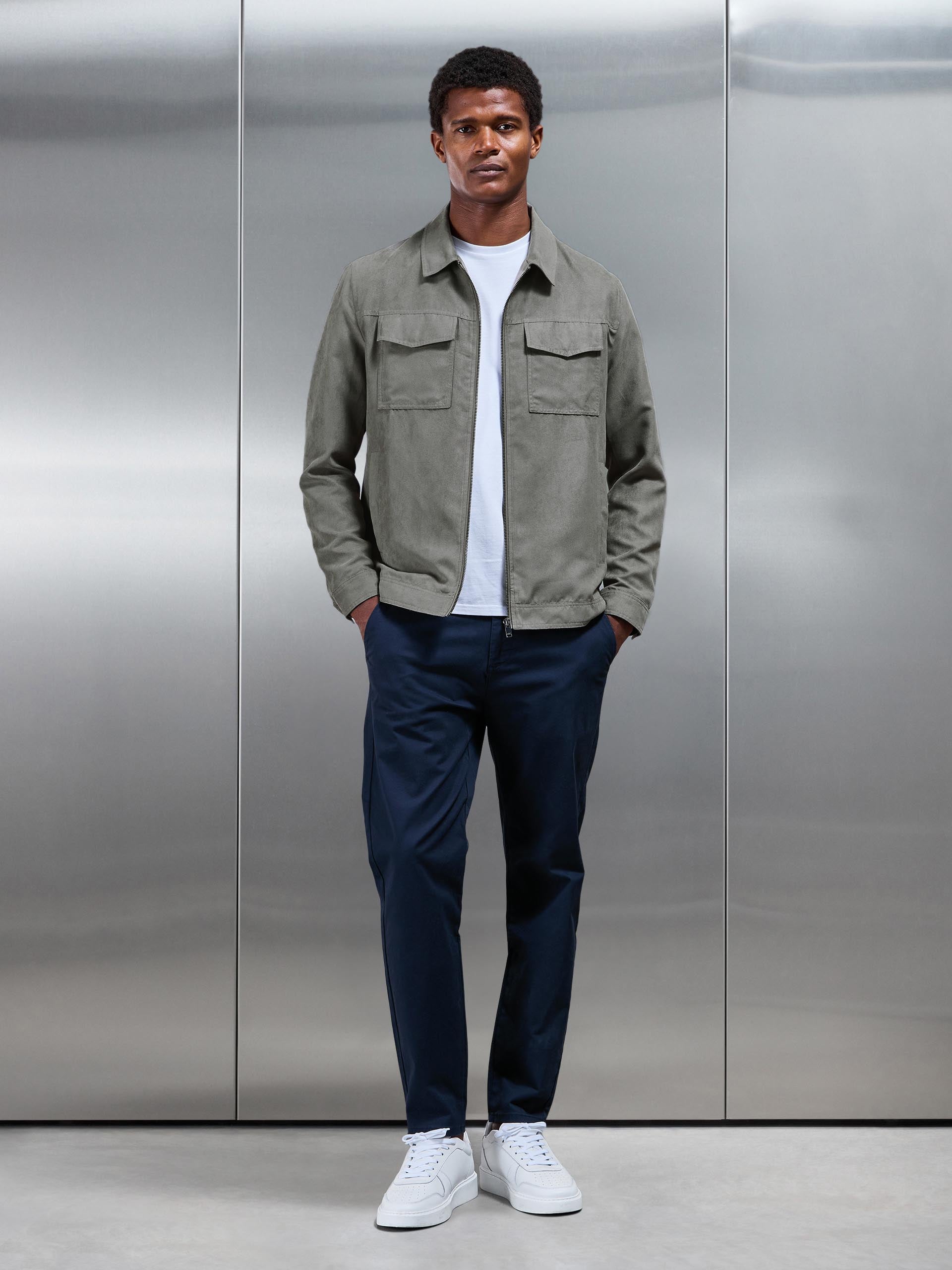 Mens Faux Suede Jacket in Dark Stone