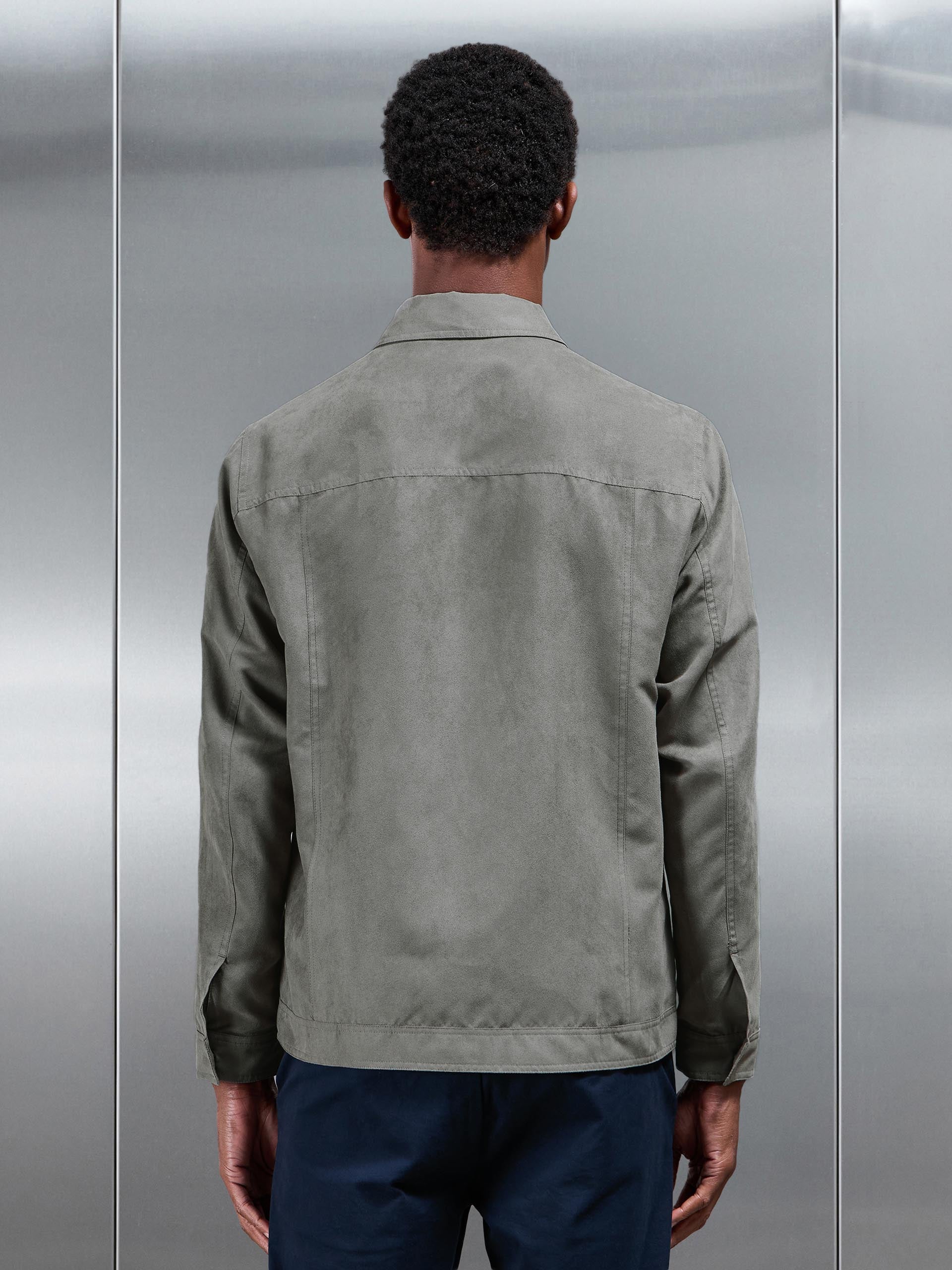 Mens Faux Suede Jacket in Dark Stone
