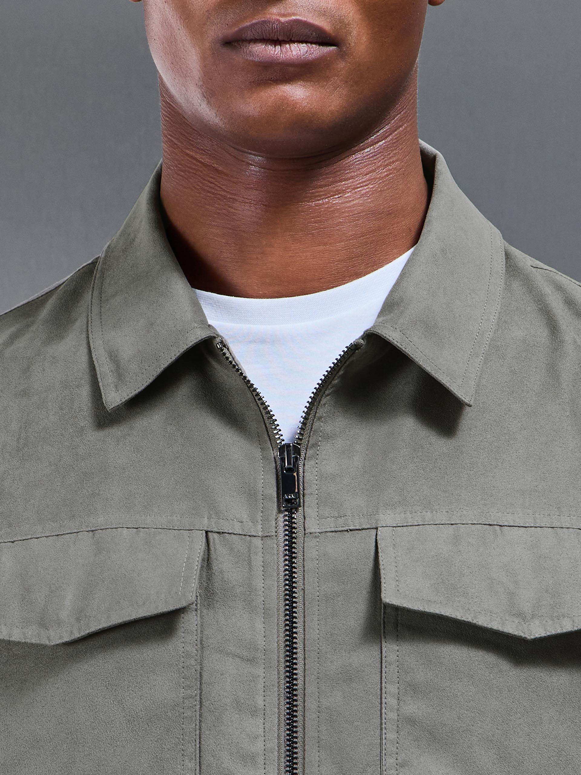 Mens Faux Suede Jacket in Dark Stone