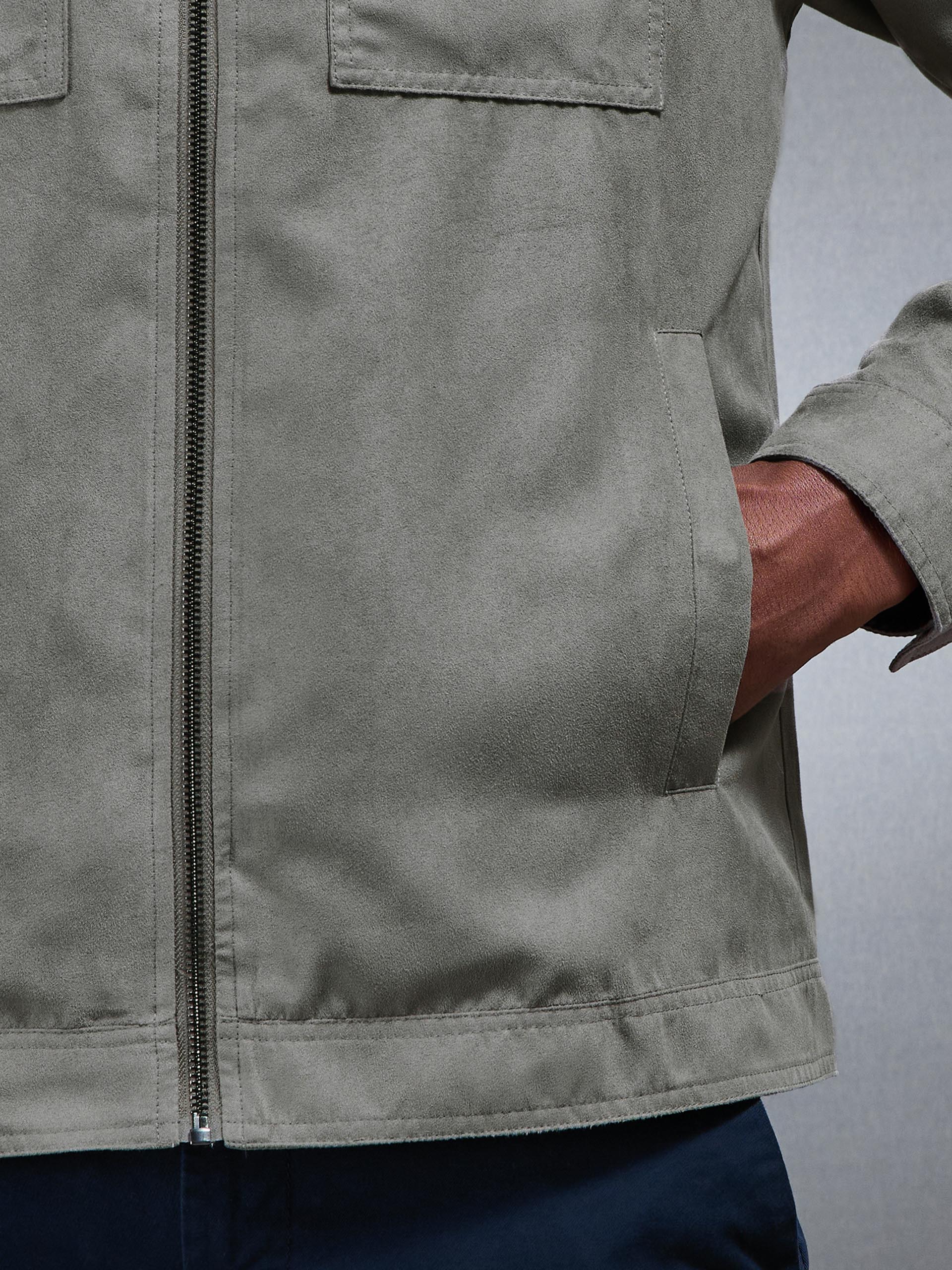 Mens Faux Suede Jacket in Dark Stone