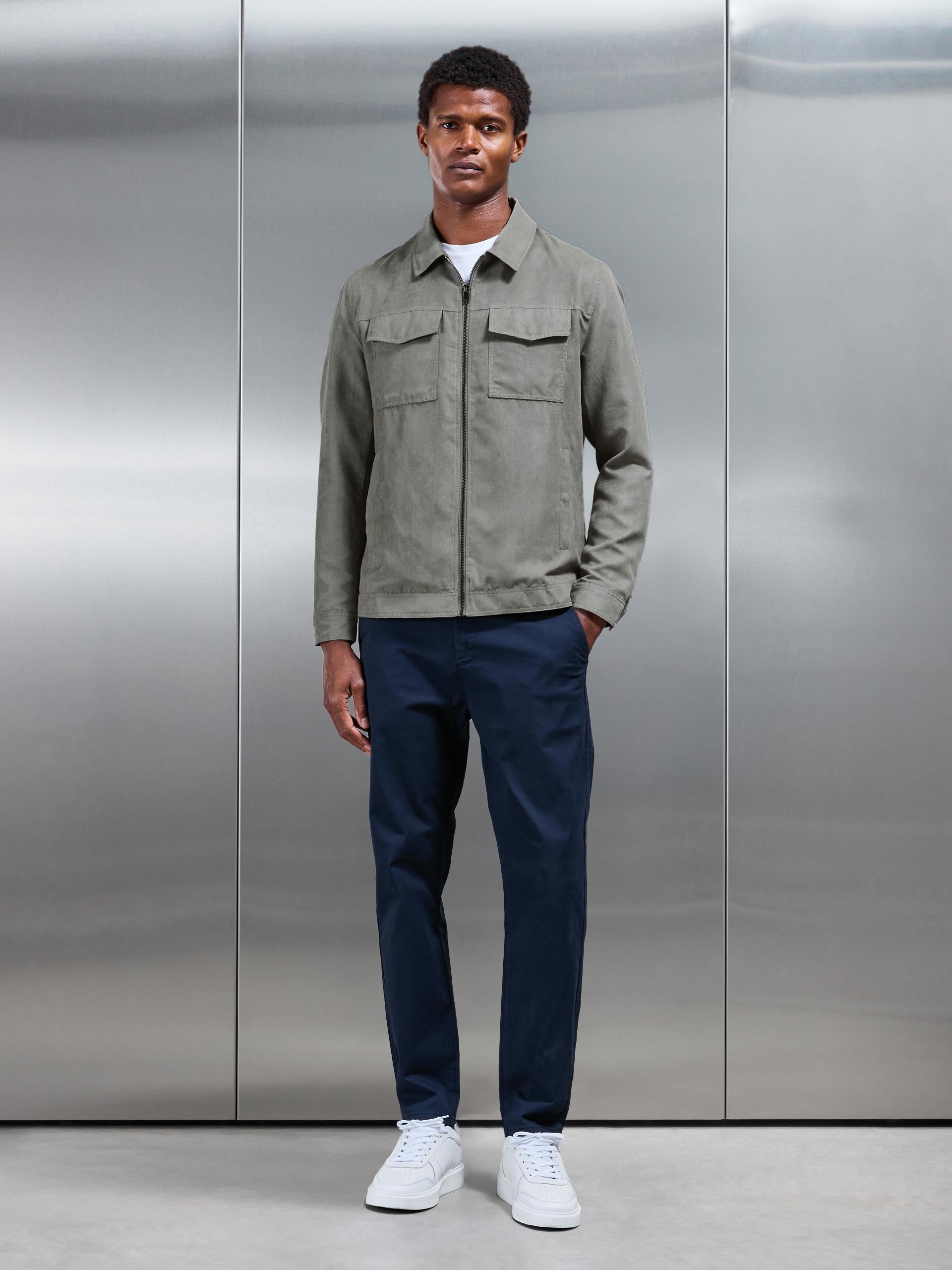 Mens Faux Suede Jacket in Dark Stone