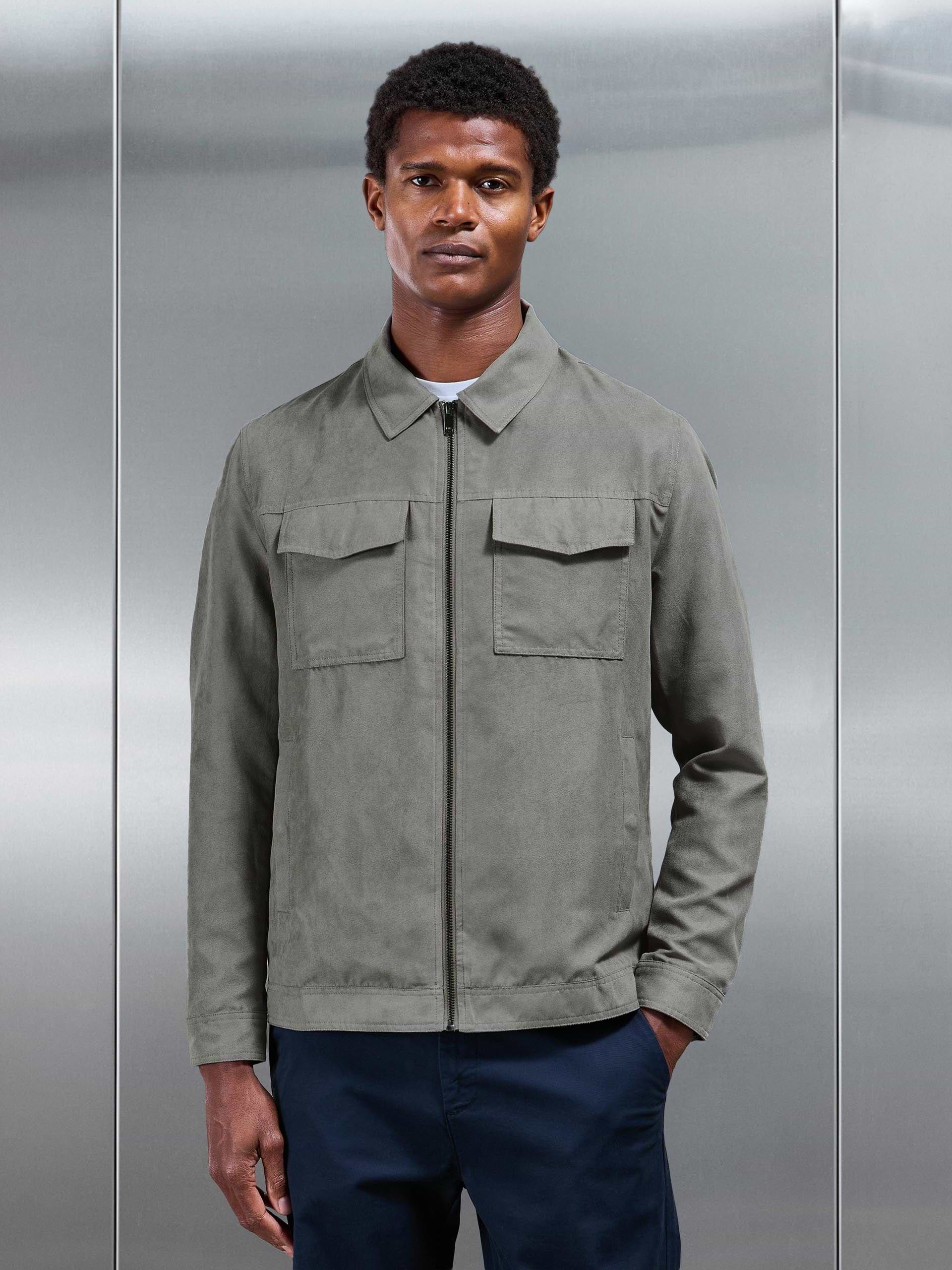 Faux Suede Jacket in Dark Stone
