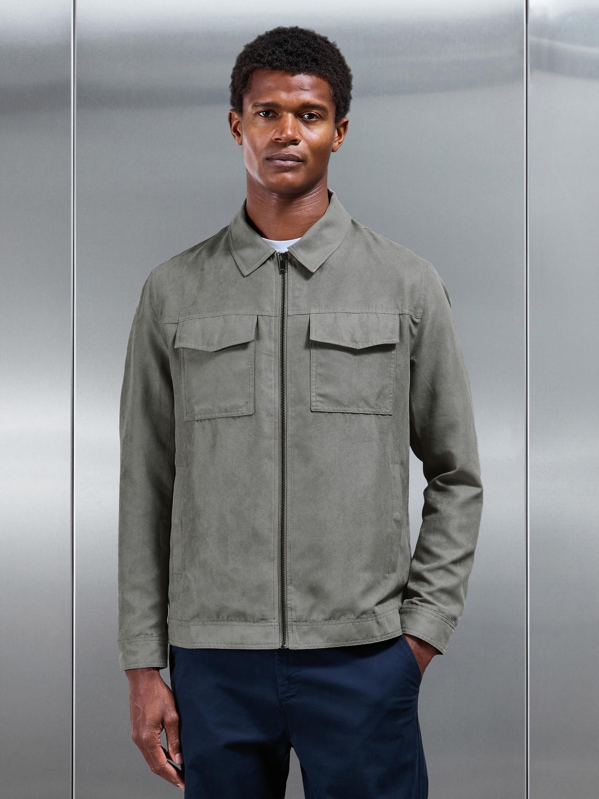 Mens Faux Suede Jacket in Dark Stone