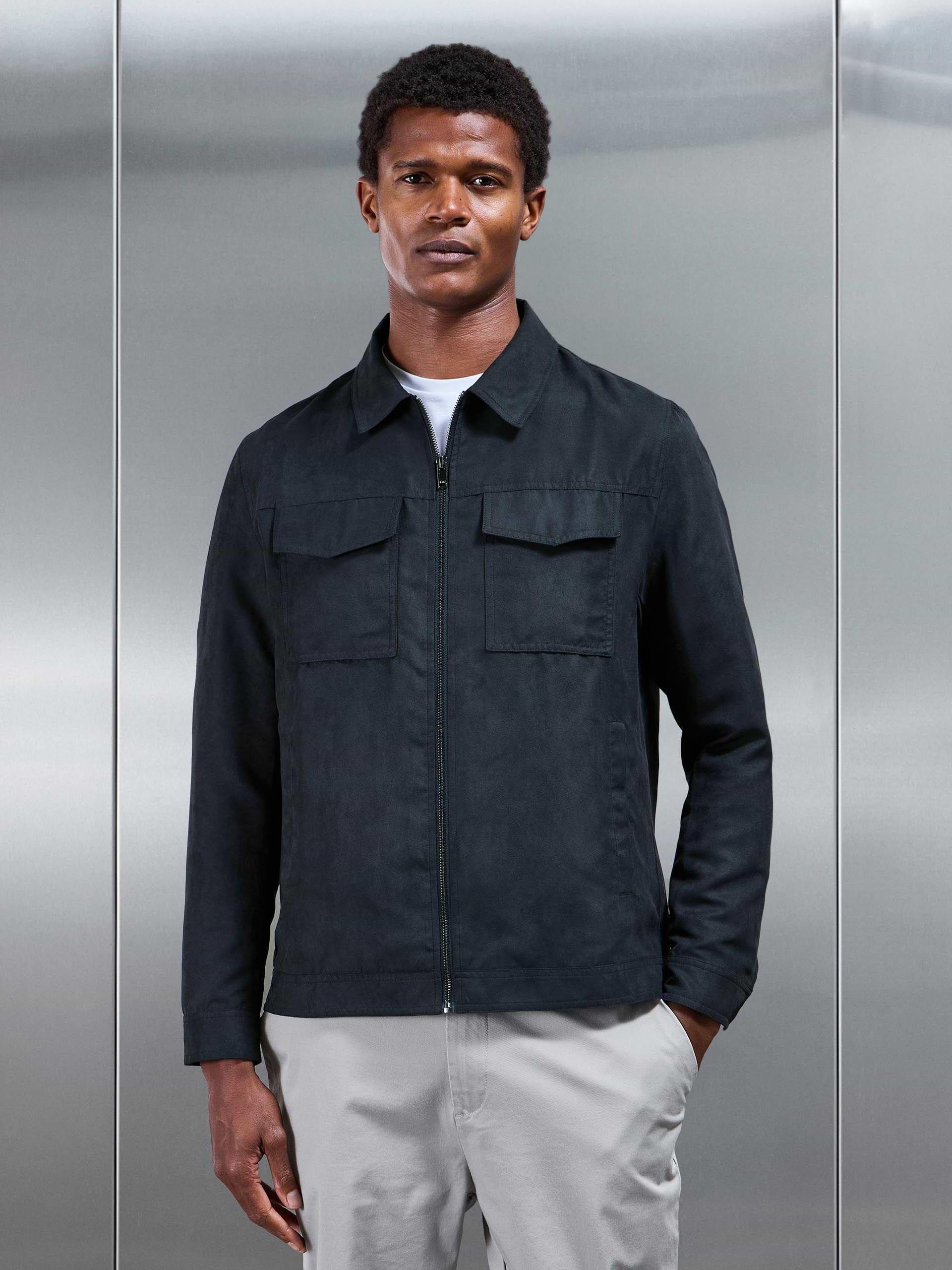 Faux Suede Jacket in Navy