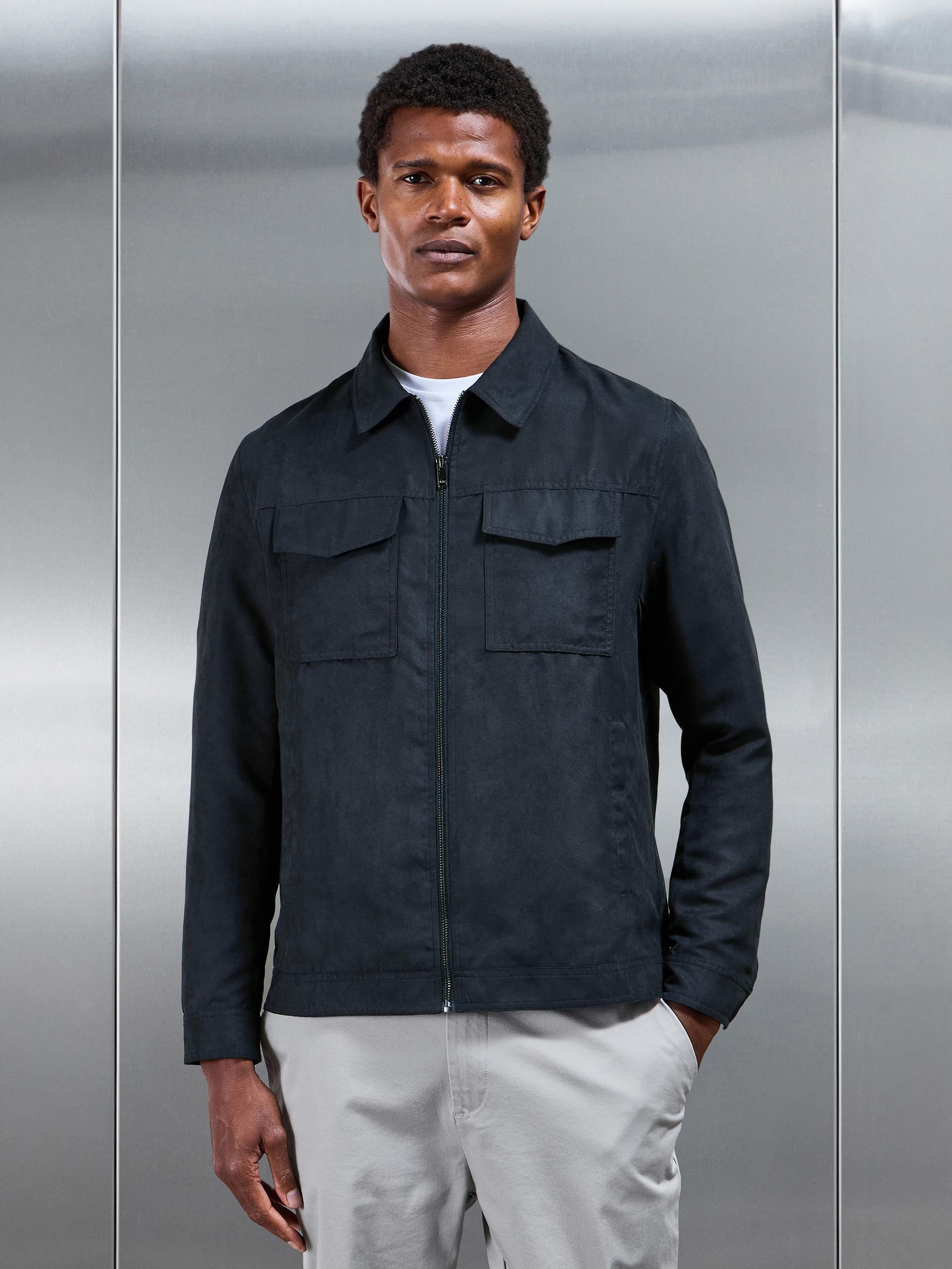 Mens Faux Suede Jacket in Navy