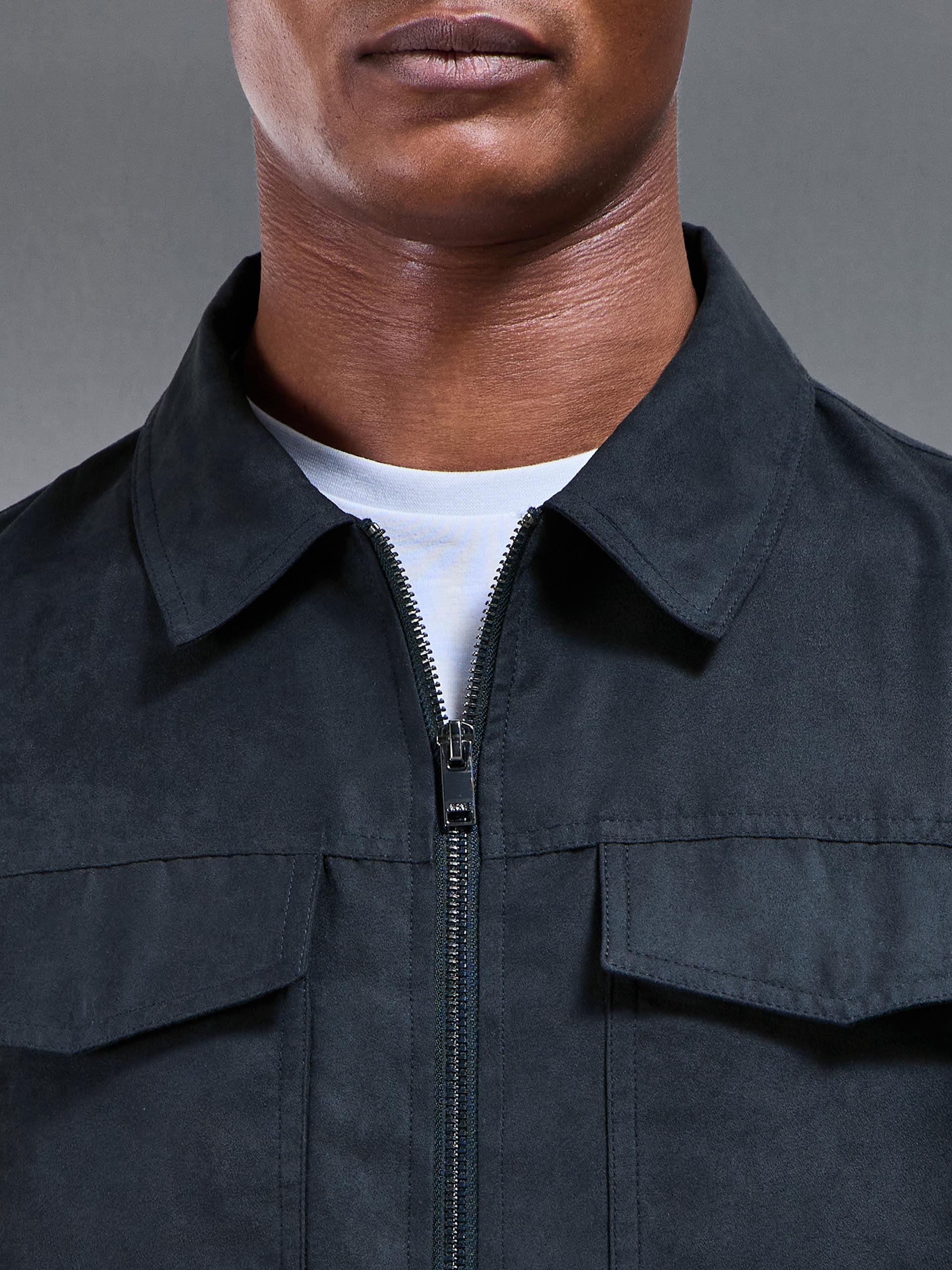 Mens Faux Suede Jacket in Navy
