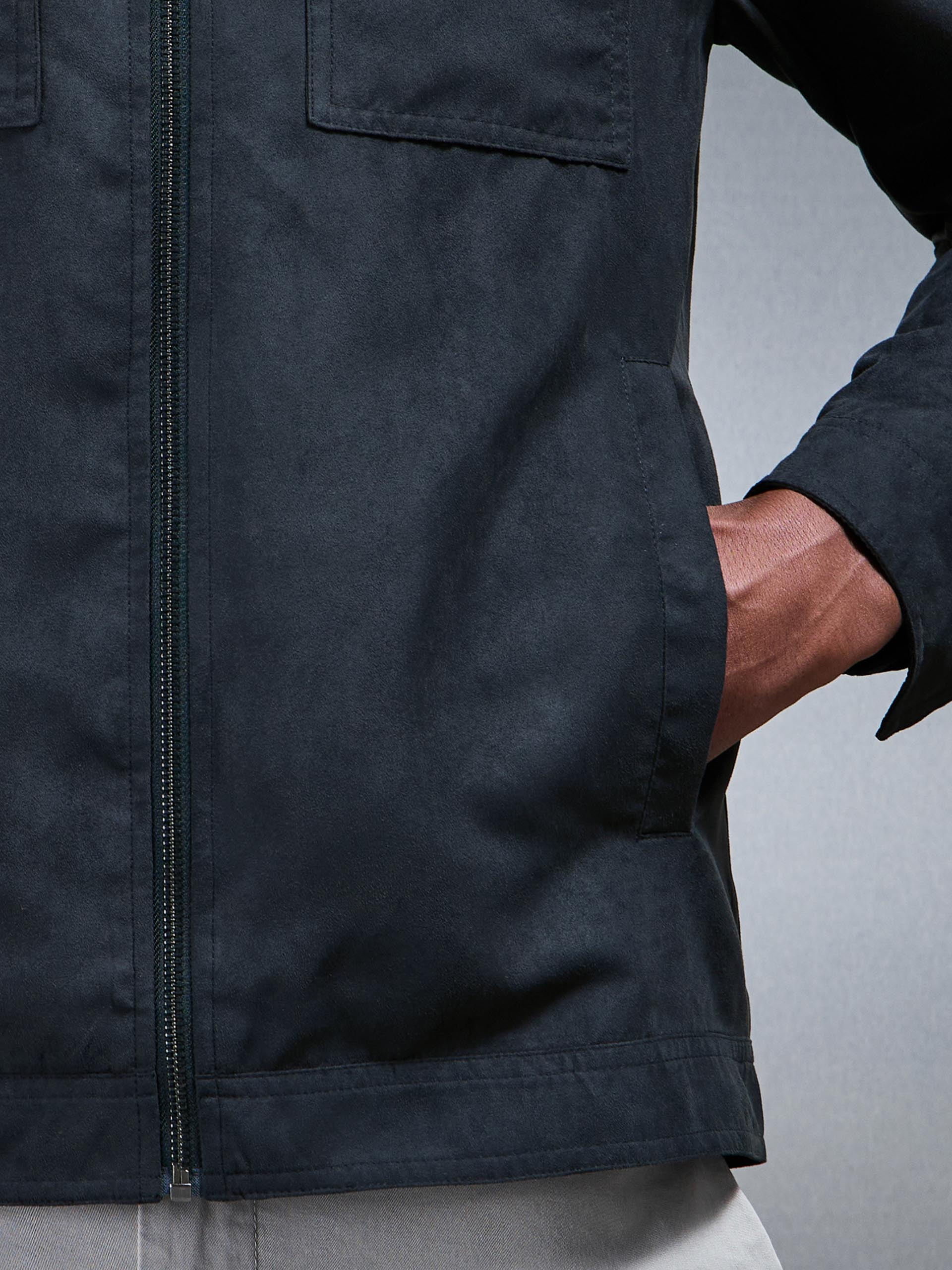 Mens Faux Suede Jacket in Navy