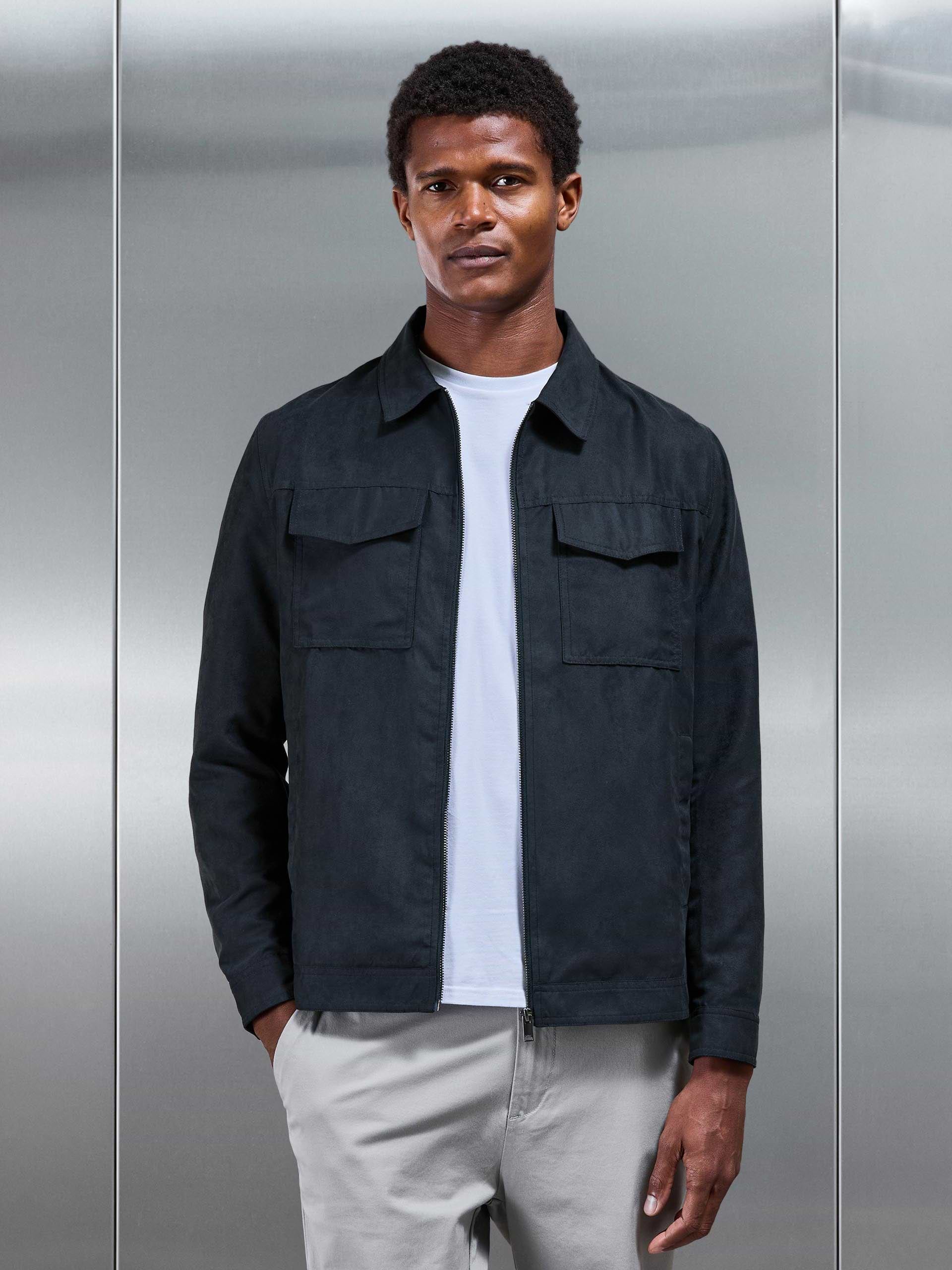 Faux Suede Jacket in Navy