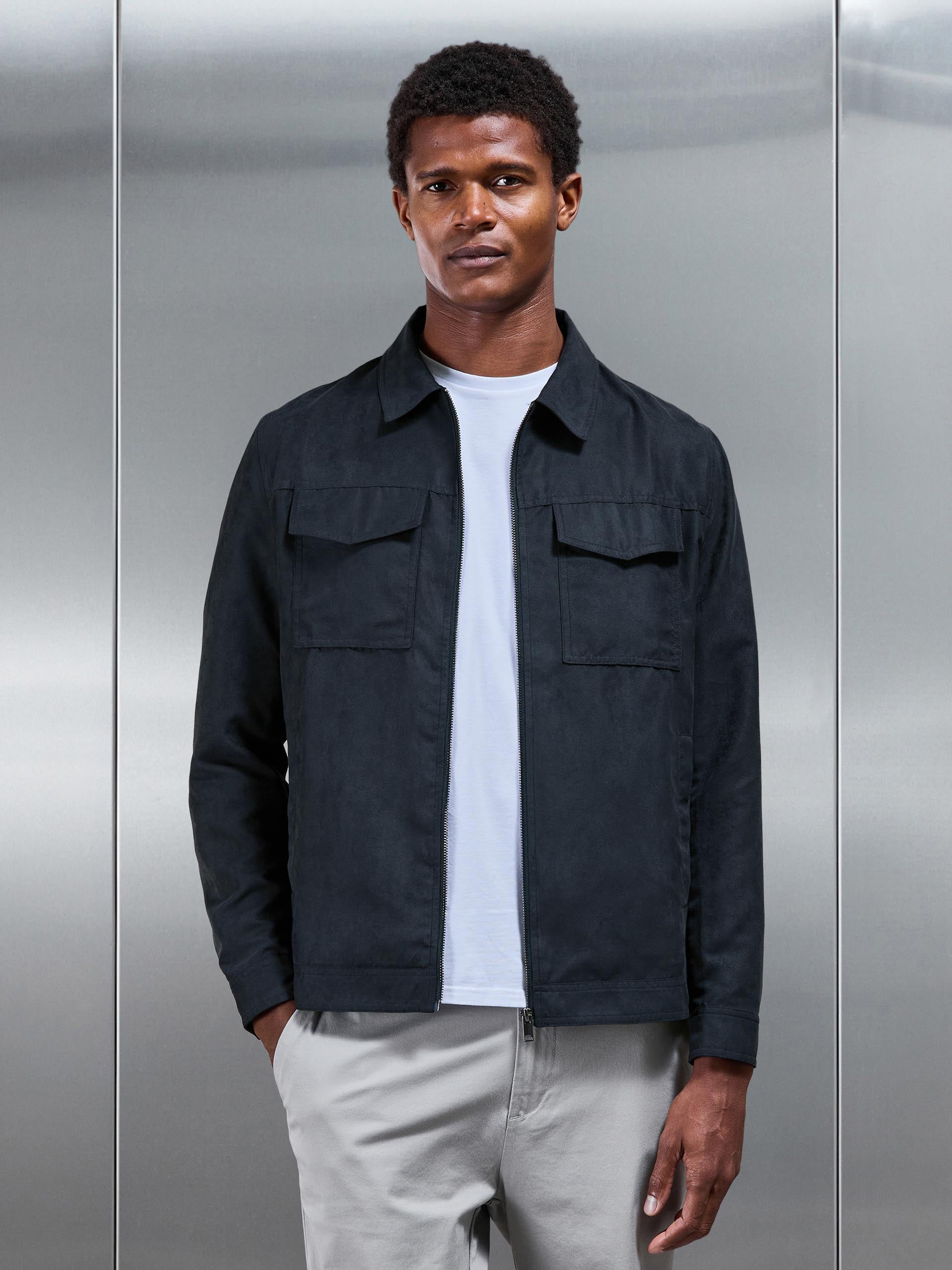 Mens Faux Suede Jacket in Navy