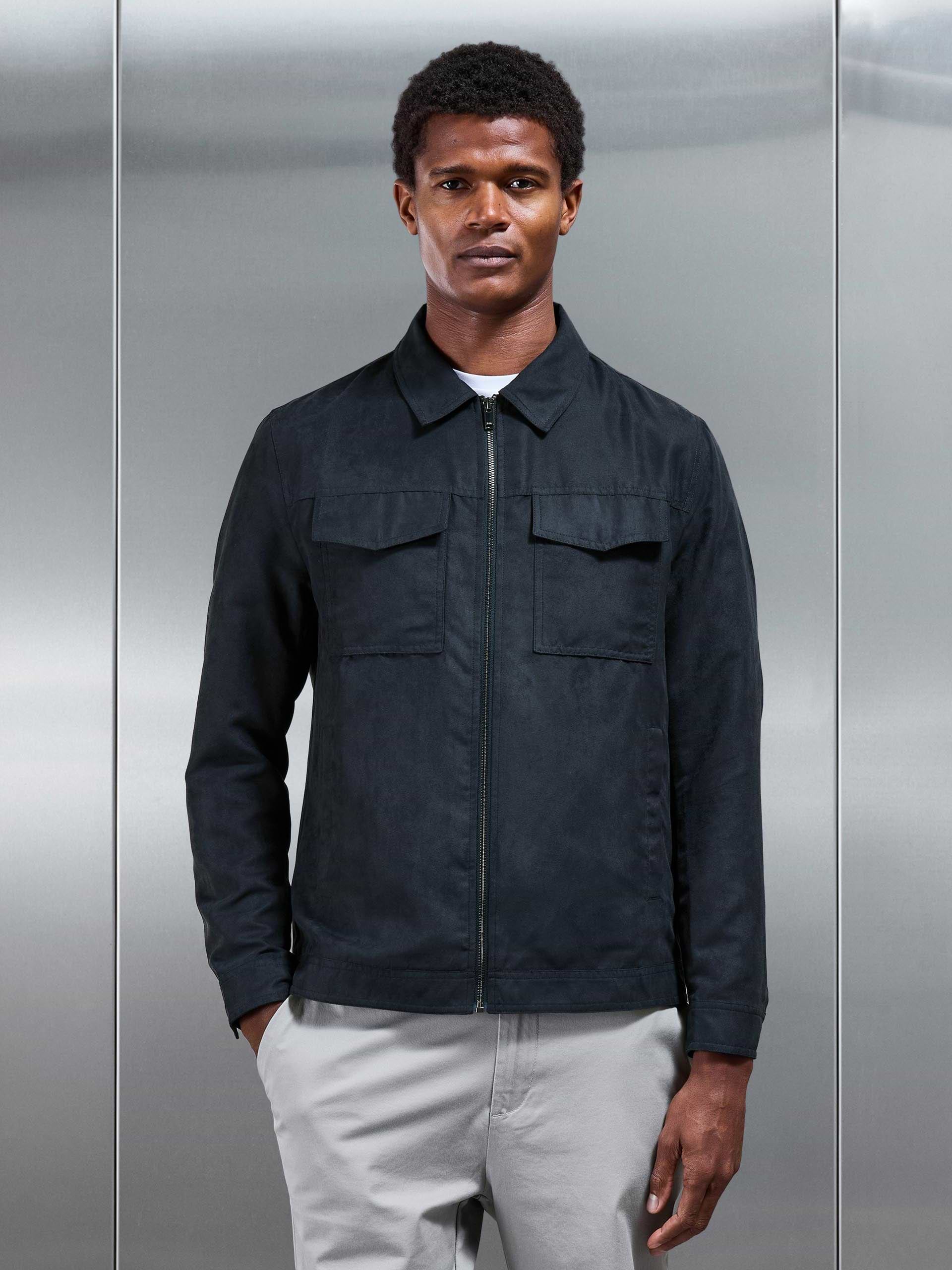 Faux Suede Jacket in Navy