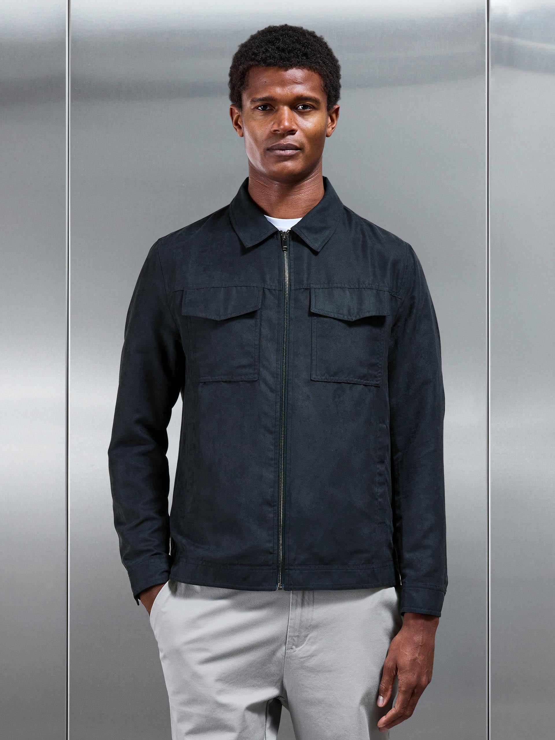 Mens Faux Suede Jacket in Navy