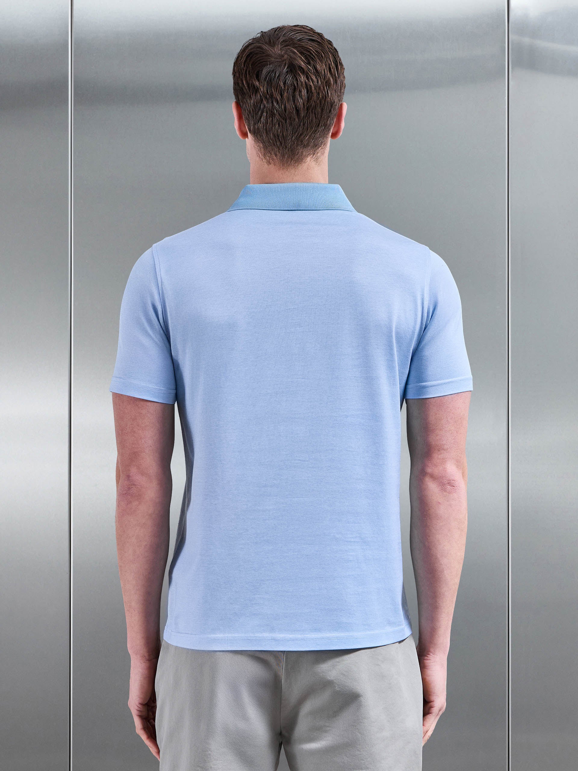 Mens Fine Stripe Mercerised Polo Shirt in Light Blue