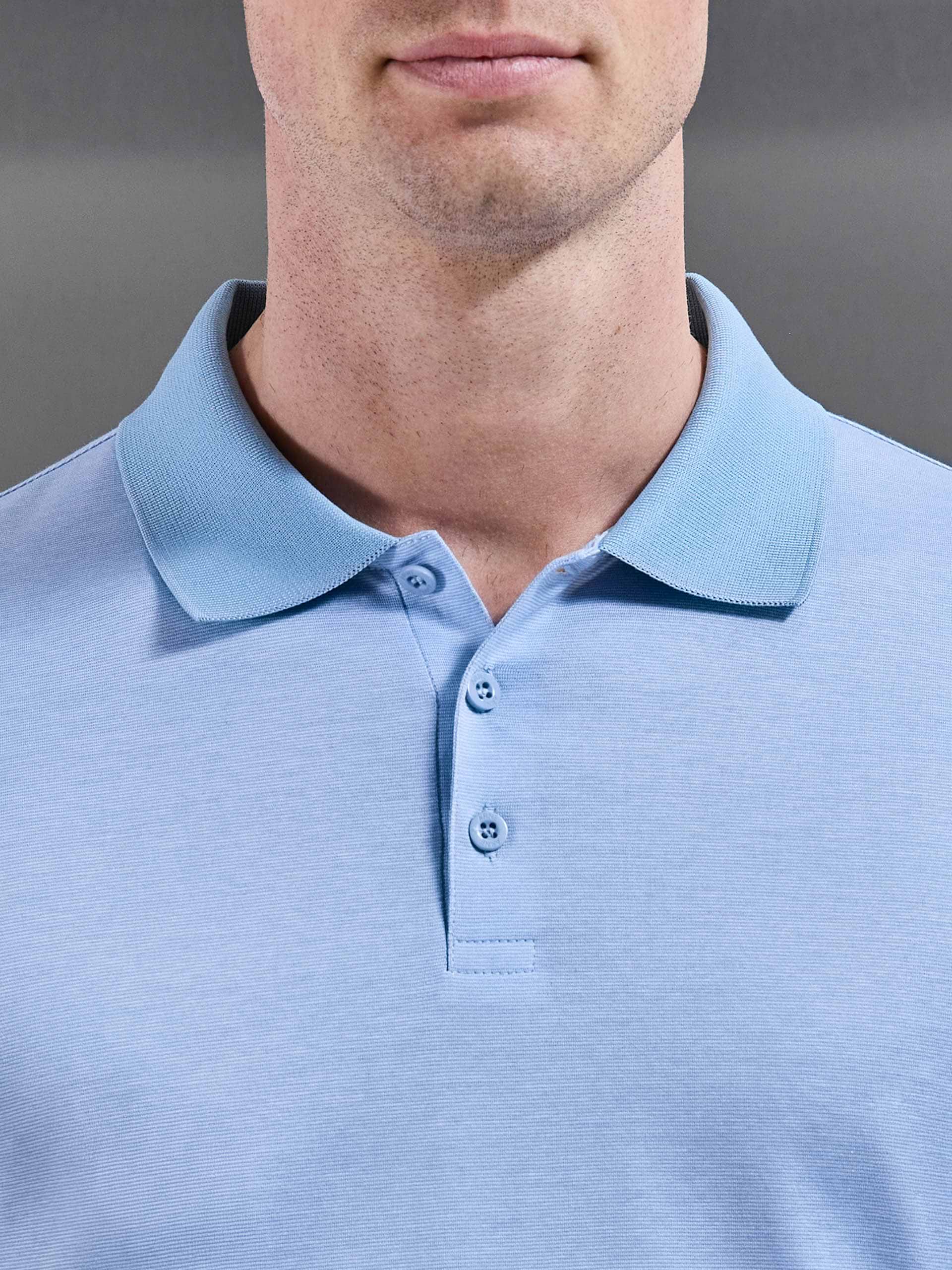 Fine Stripe Mercerised Polo Shirt in Light Blue