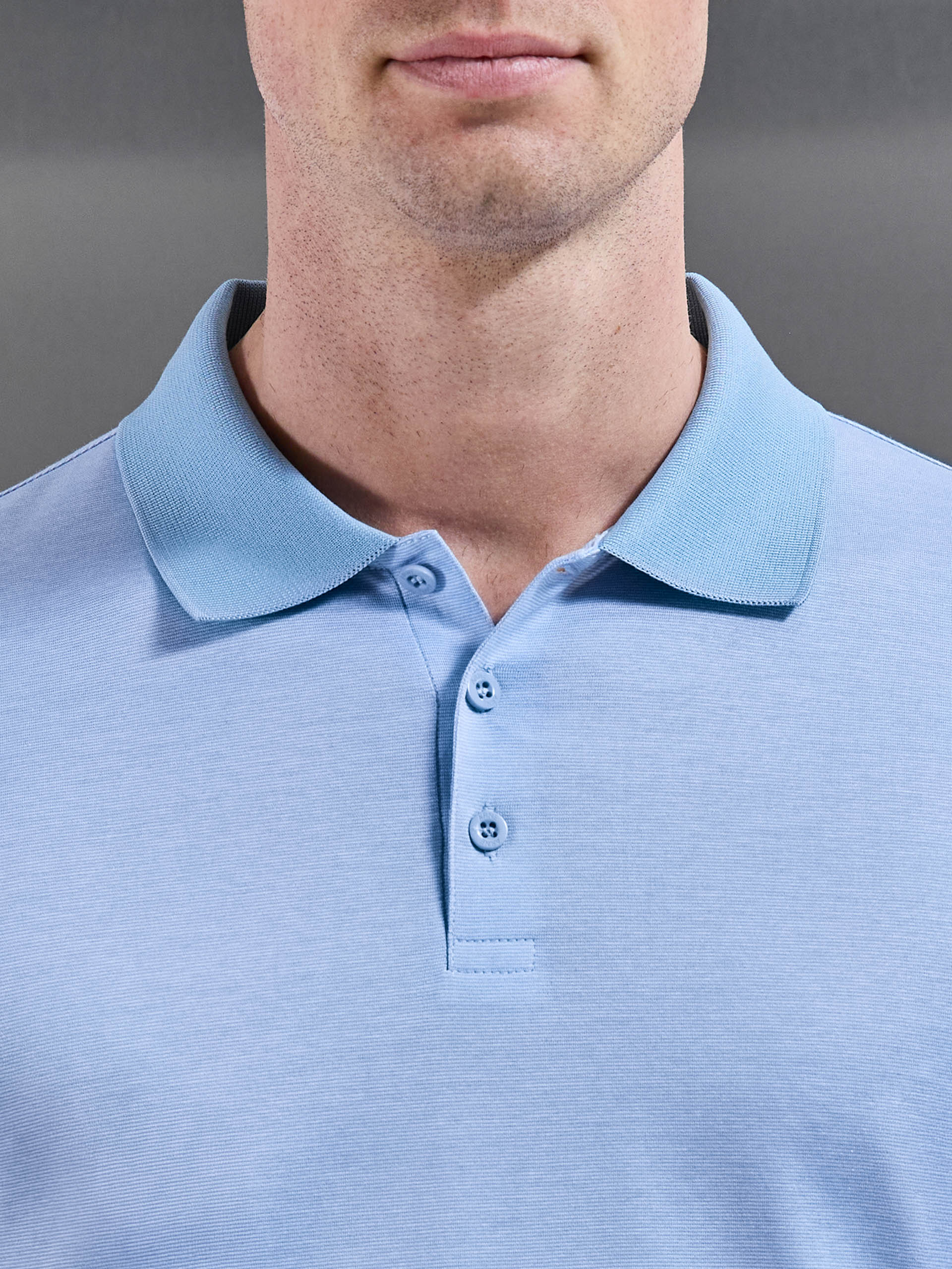 Mens Fine Stripe Mercerised Polo Shirt in Light Blue