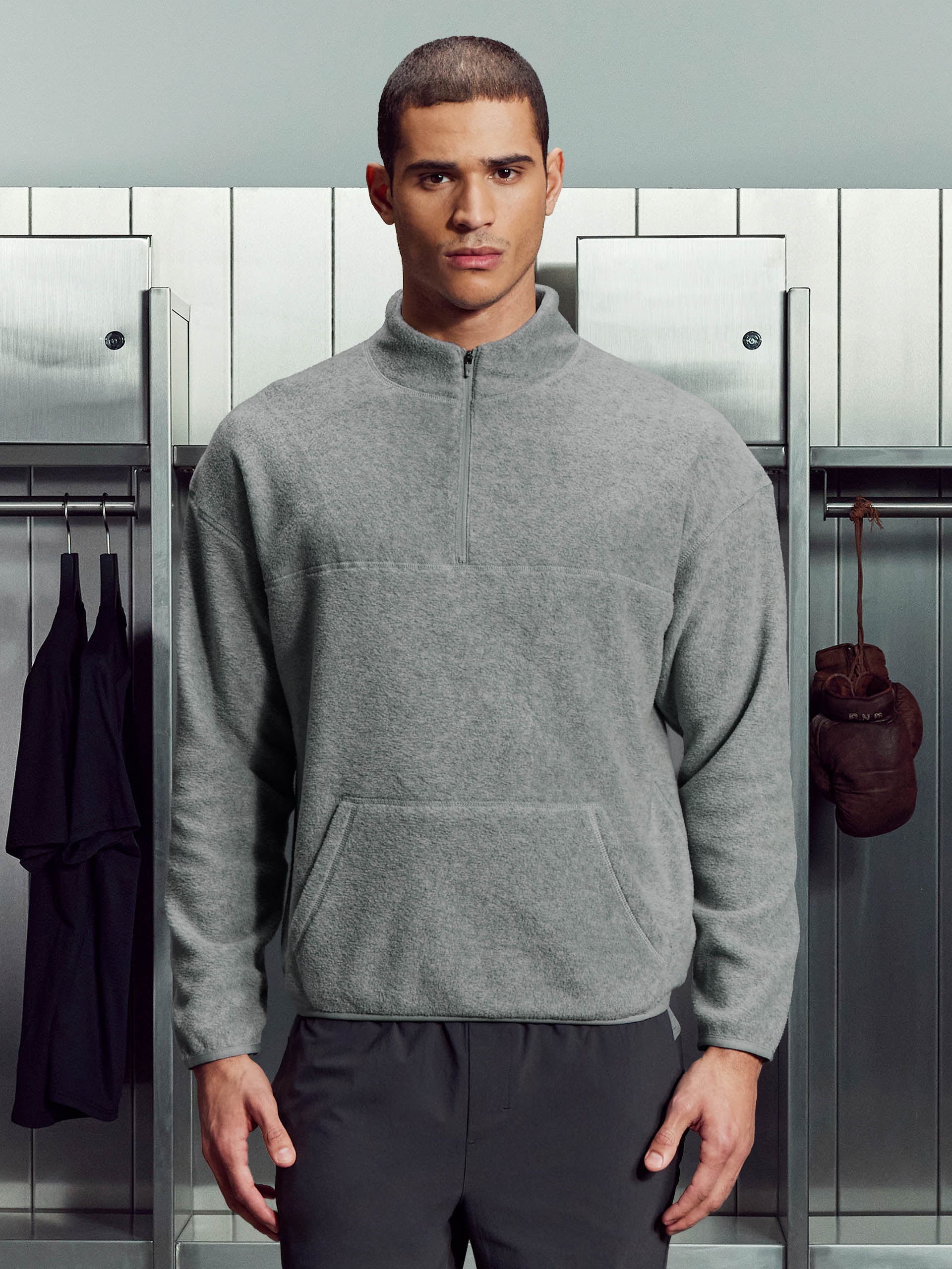 Mens Fleece Relaxed Fit Half Zip in Grey Marl