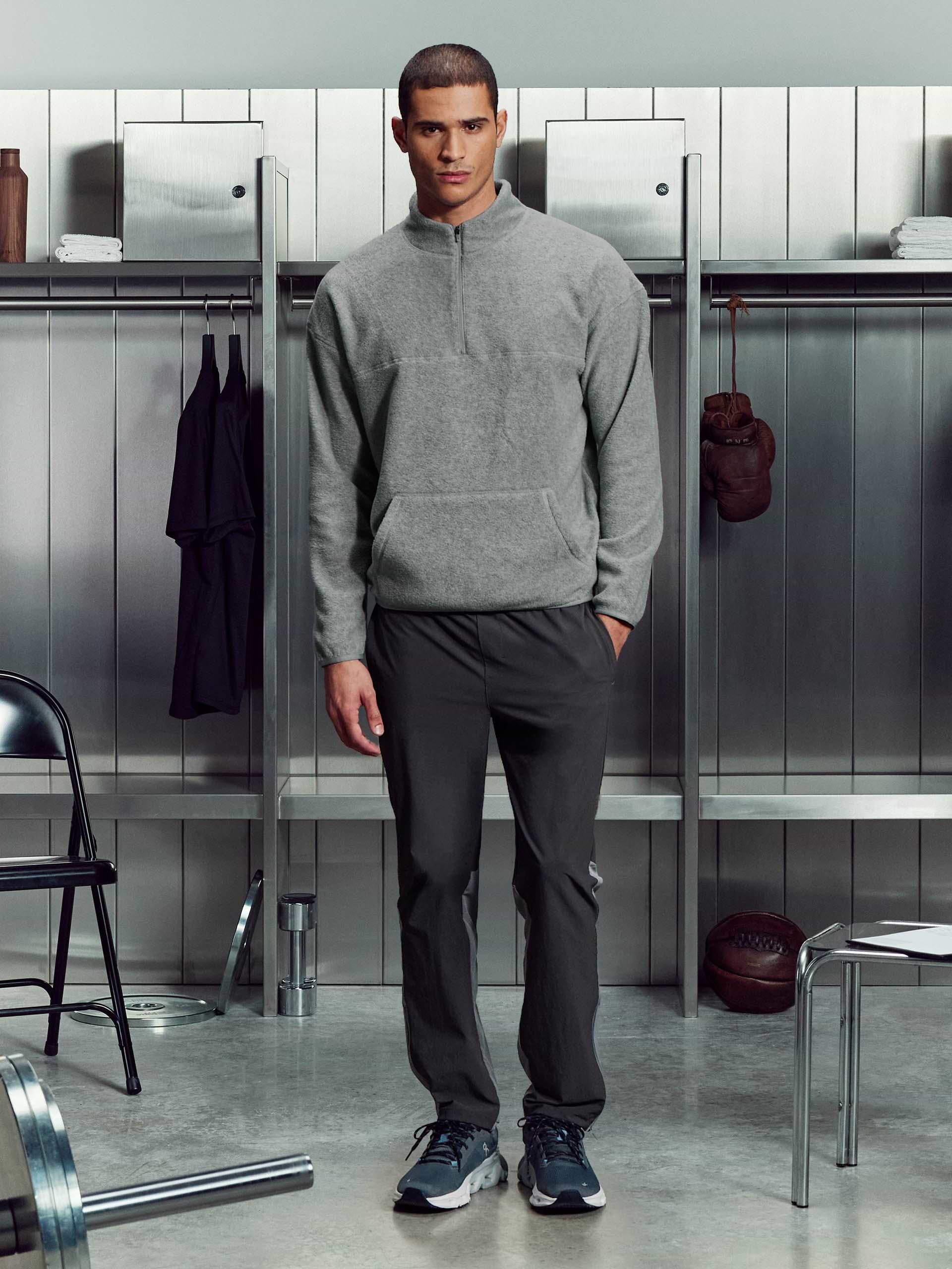 Mens Fleece Relaxed Fit Half Zip in Grey Marl