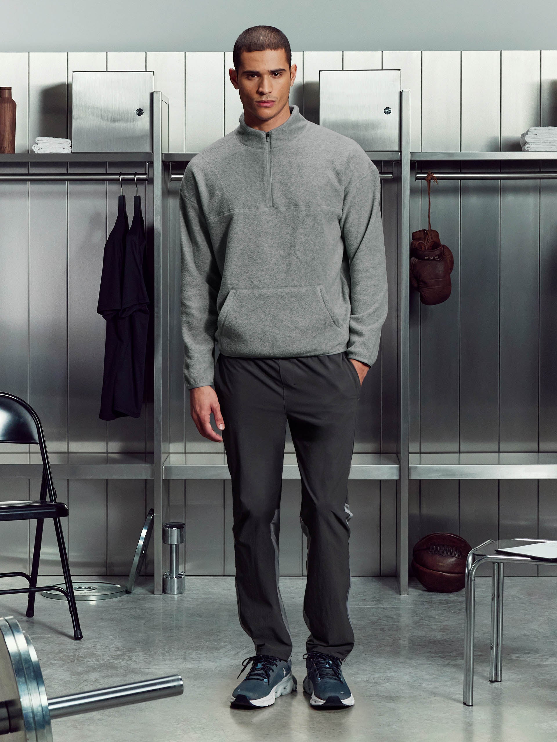 Mens Fleece Relaxed Fit Half Zip in Grey Marl