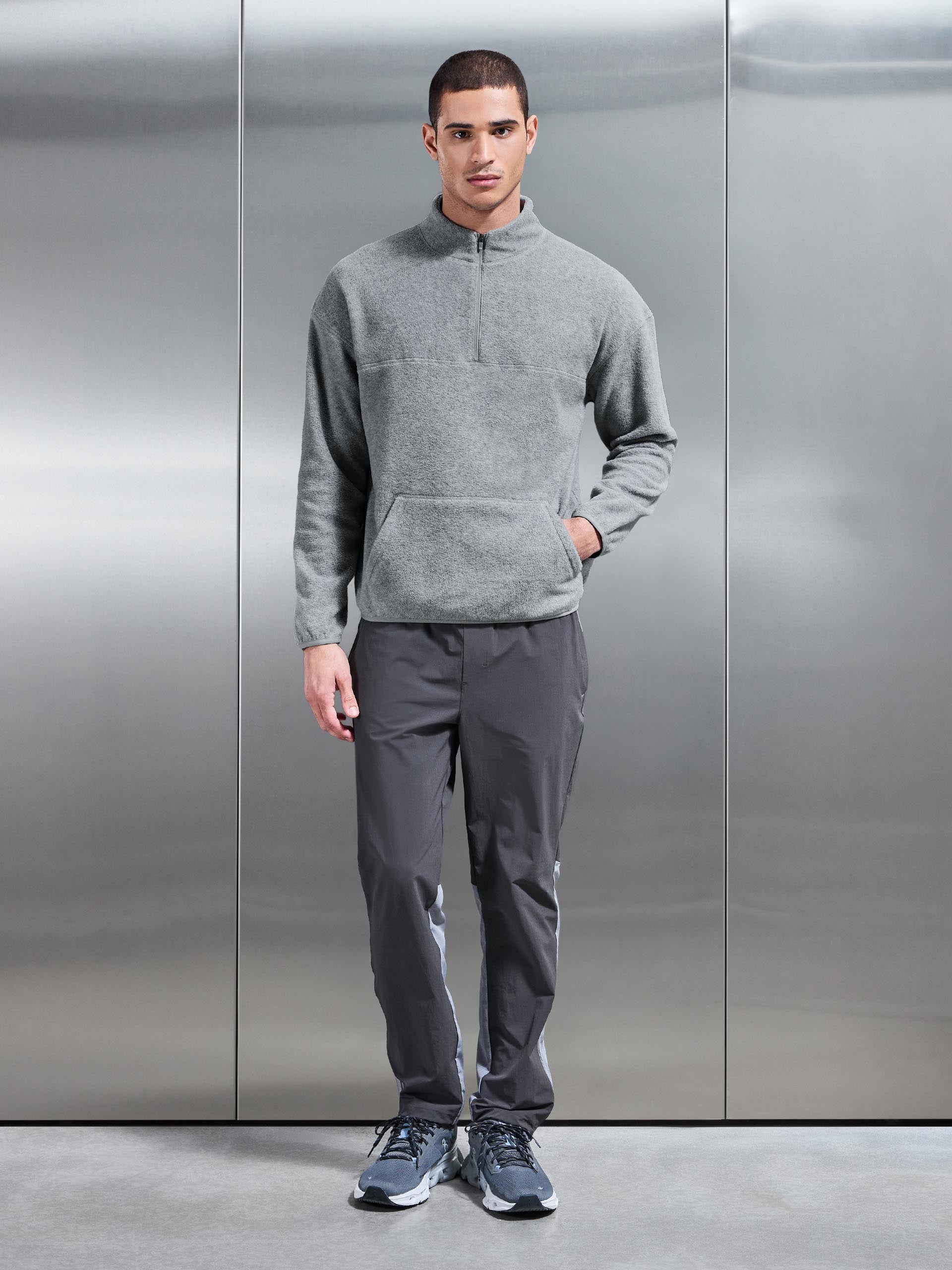 Mens Fleece Relaxed Fit Half Zip in Grey Marl