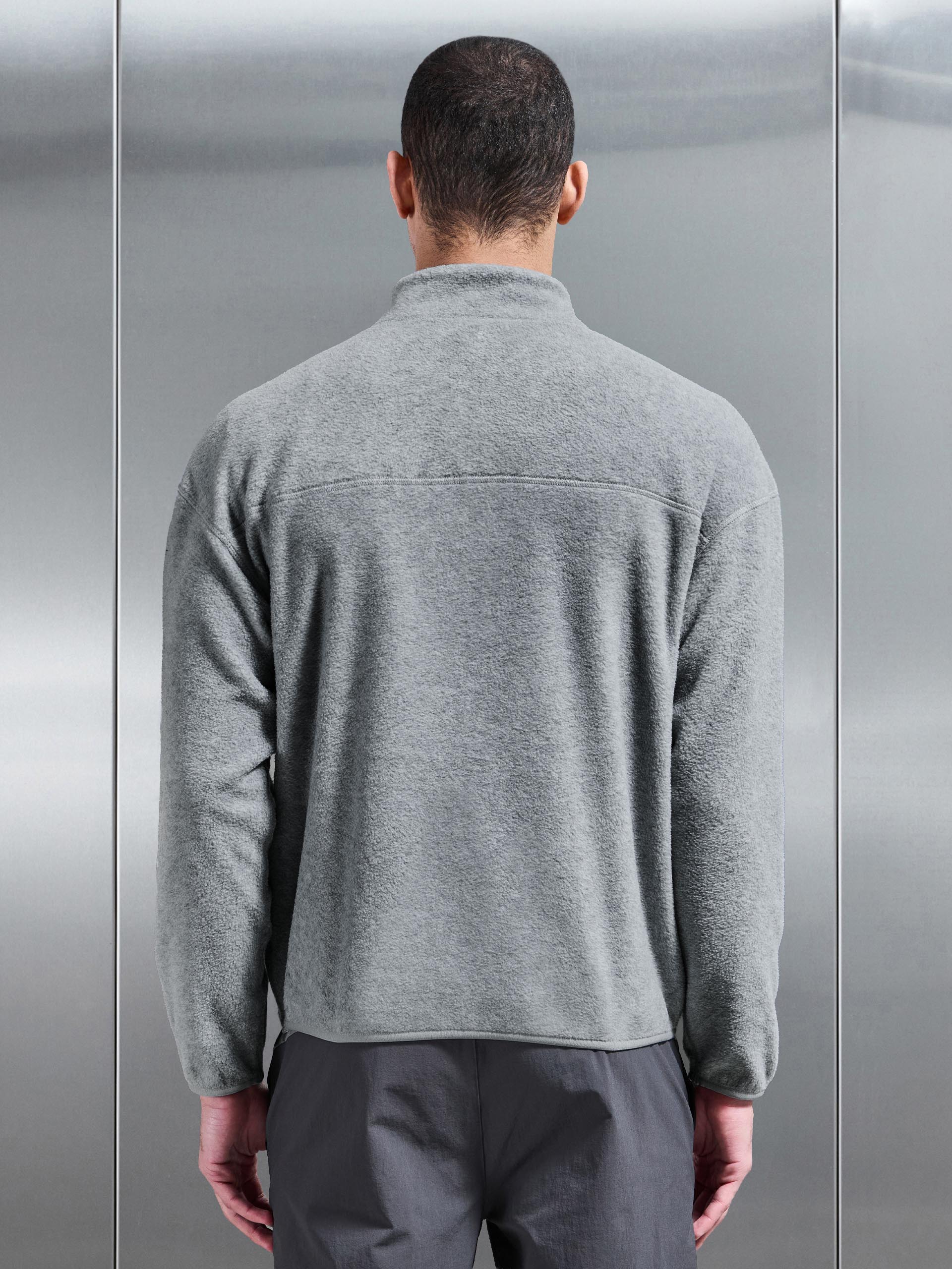 Mens Fleece Relaxed Fit Half Zip in Grey Marl