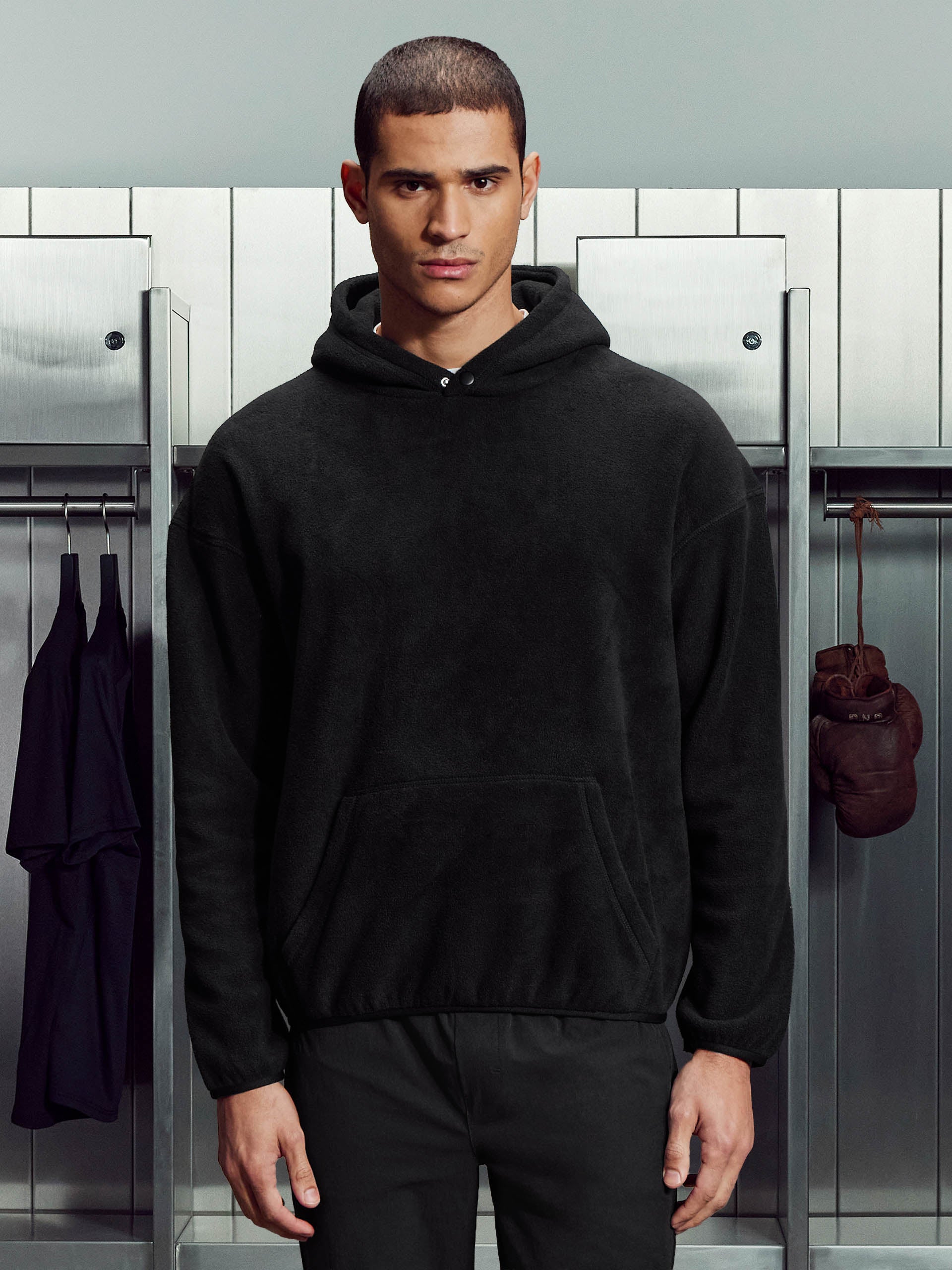 Mens Fleece Relaxed Fit Hoodie in Black