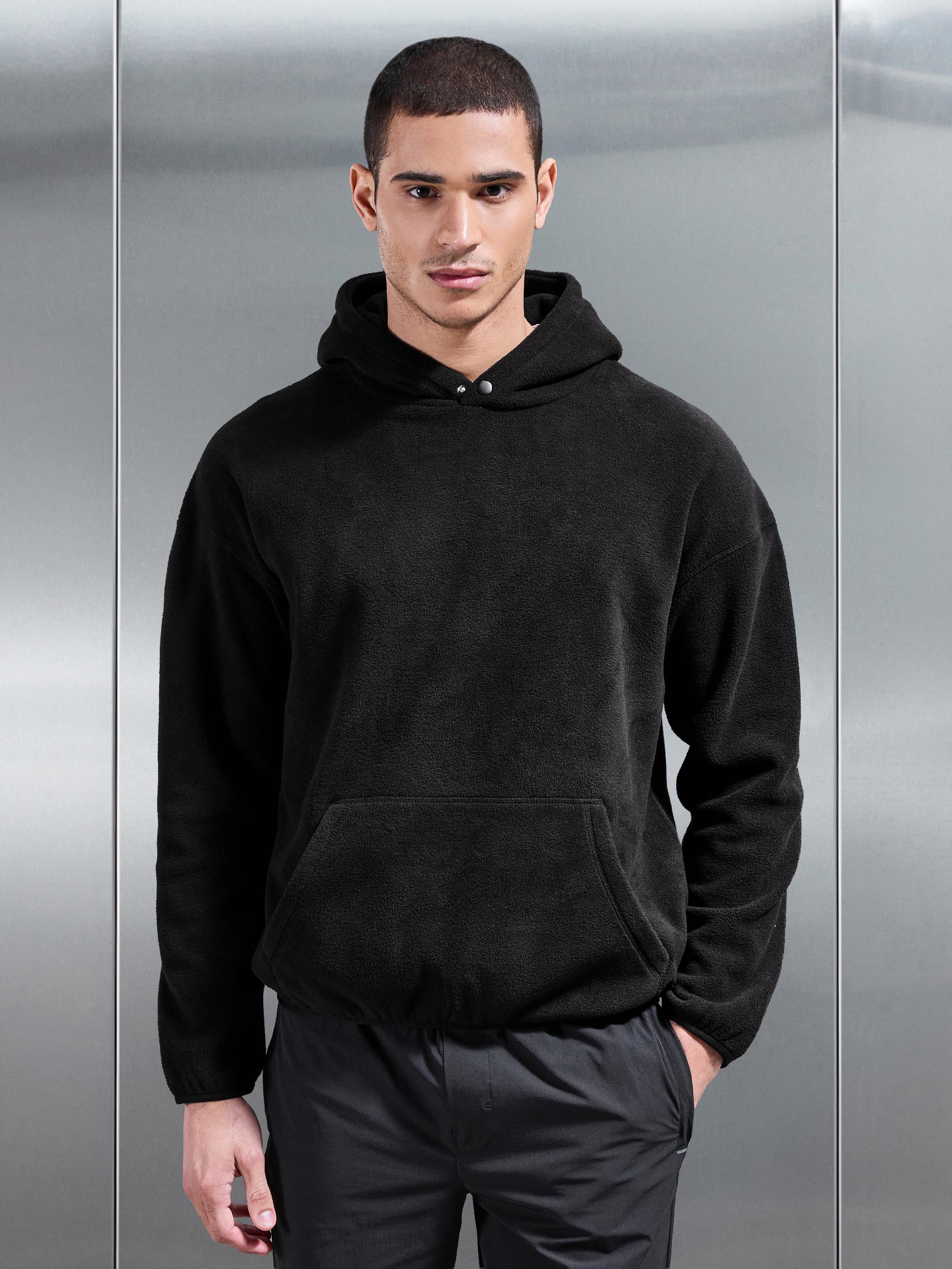 Mens Fleece Relaxed Fit Hoodie in Black